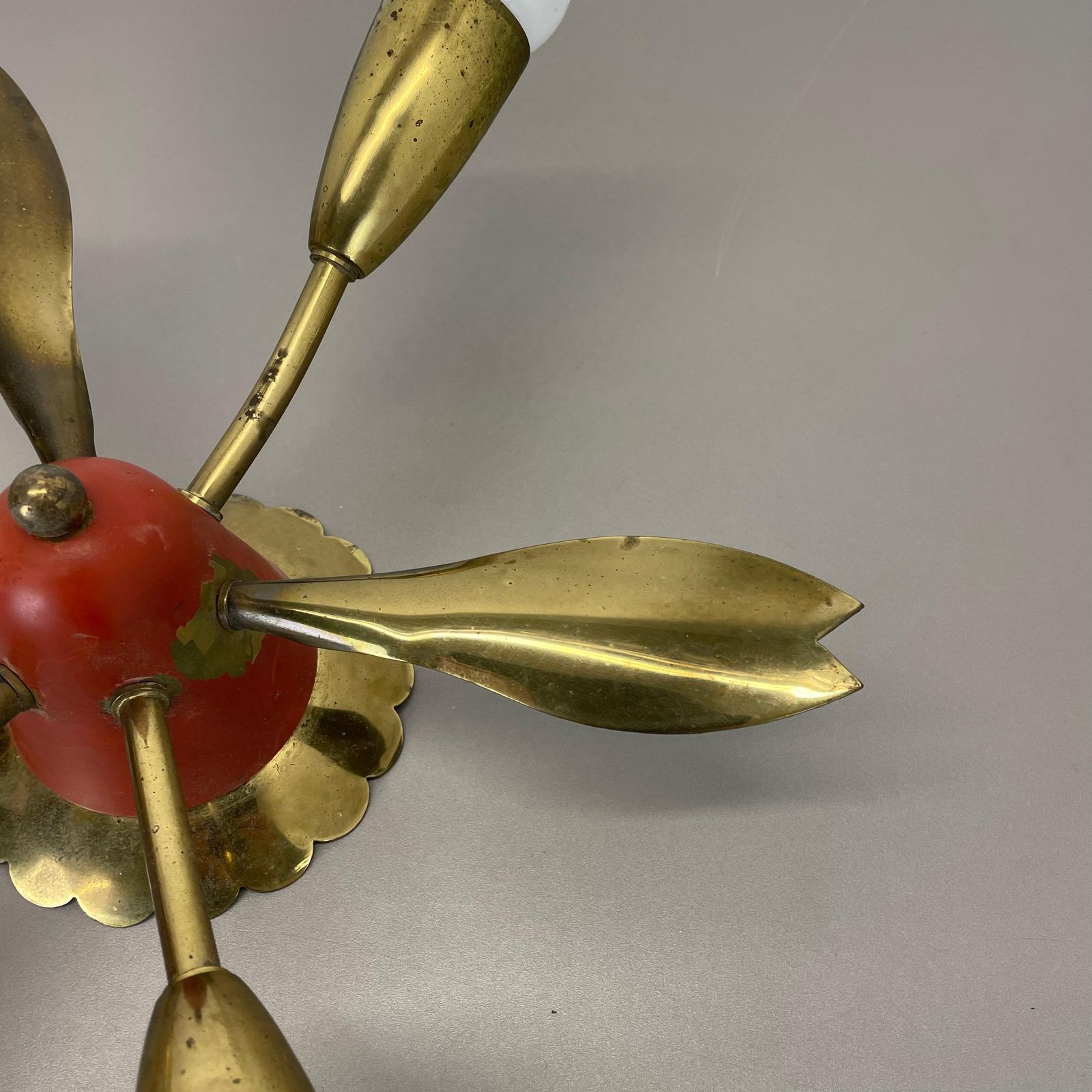 Unique 35cm Solid Brass Gino Sarfatti Style Ceiling Light Flushmount, Italy 1950 photo vintage