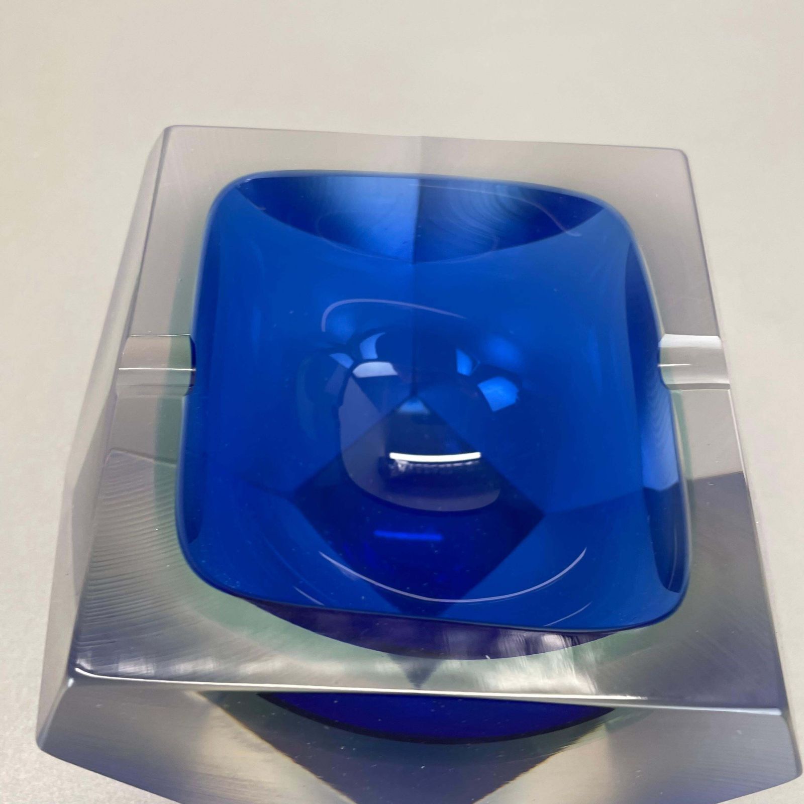 photo for sale Xl 1.7kg Murano Glass Sommerso "Diamond" Bowl Ashtray By Flavio Poli Italy, 1970