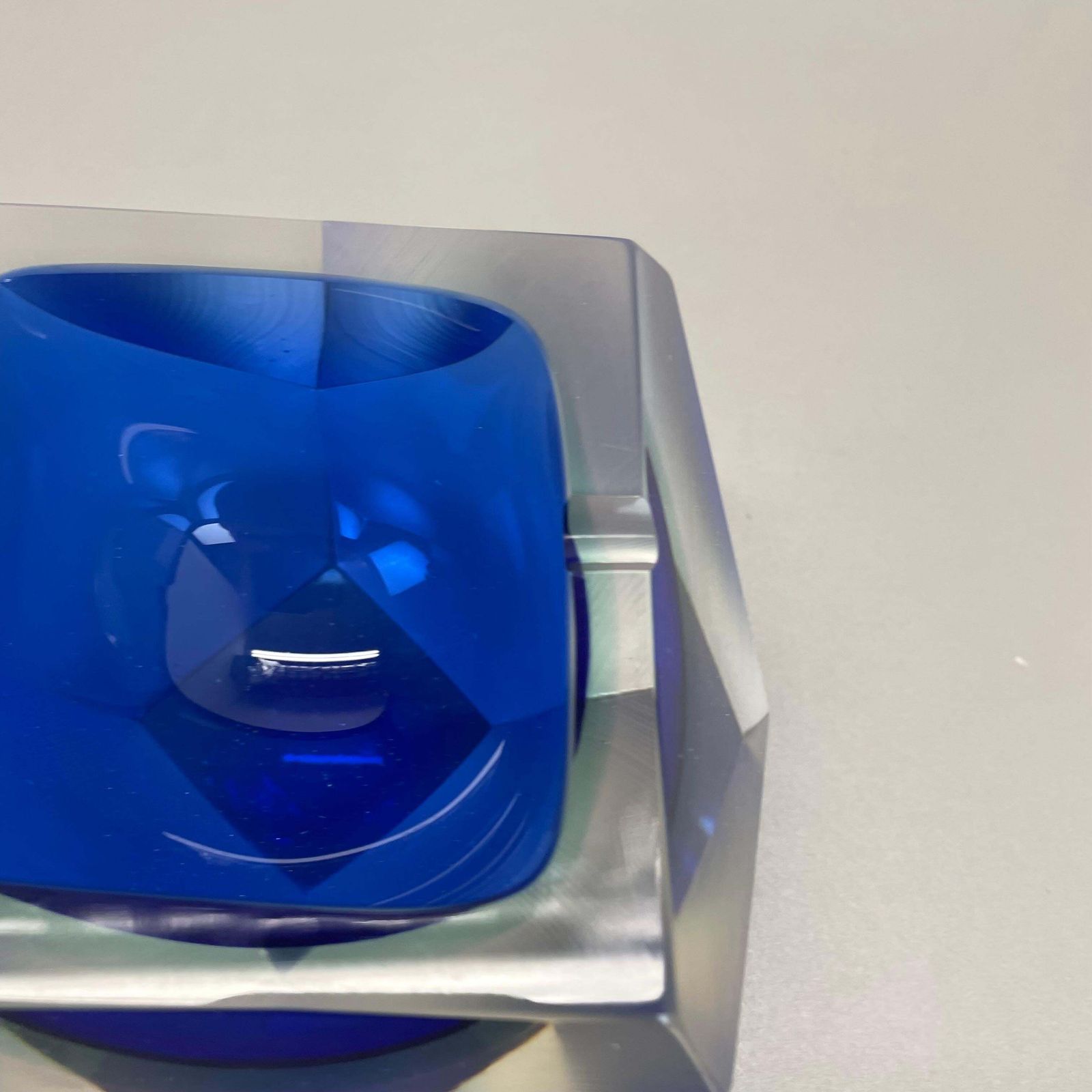 Home Decor Xl 1.7kg Murano Glass Sommerso "Diamond" Bowl Ashtray By Flavio Poli Italy, 1970 photo
