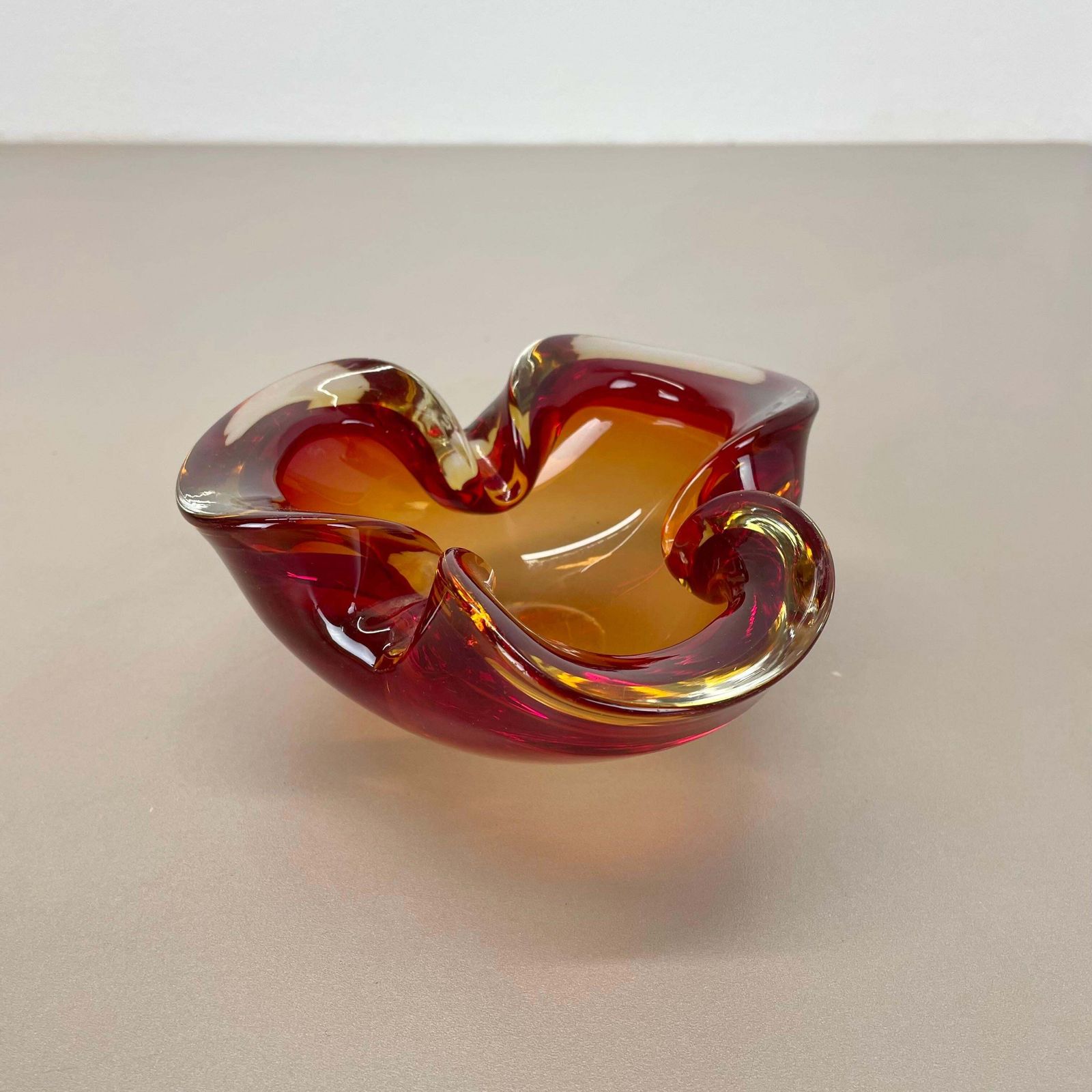 Rare Murano Glass "Red Yellow"  Bowl Element Shell Ashtray Murano, Italy, 1970s photo furniture