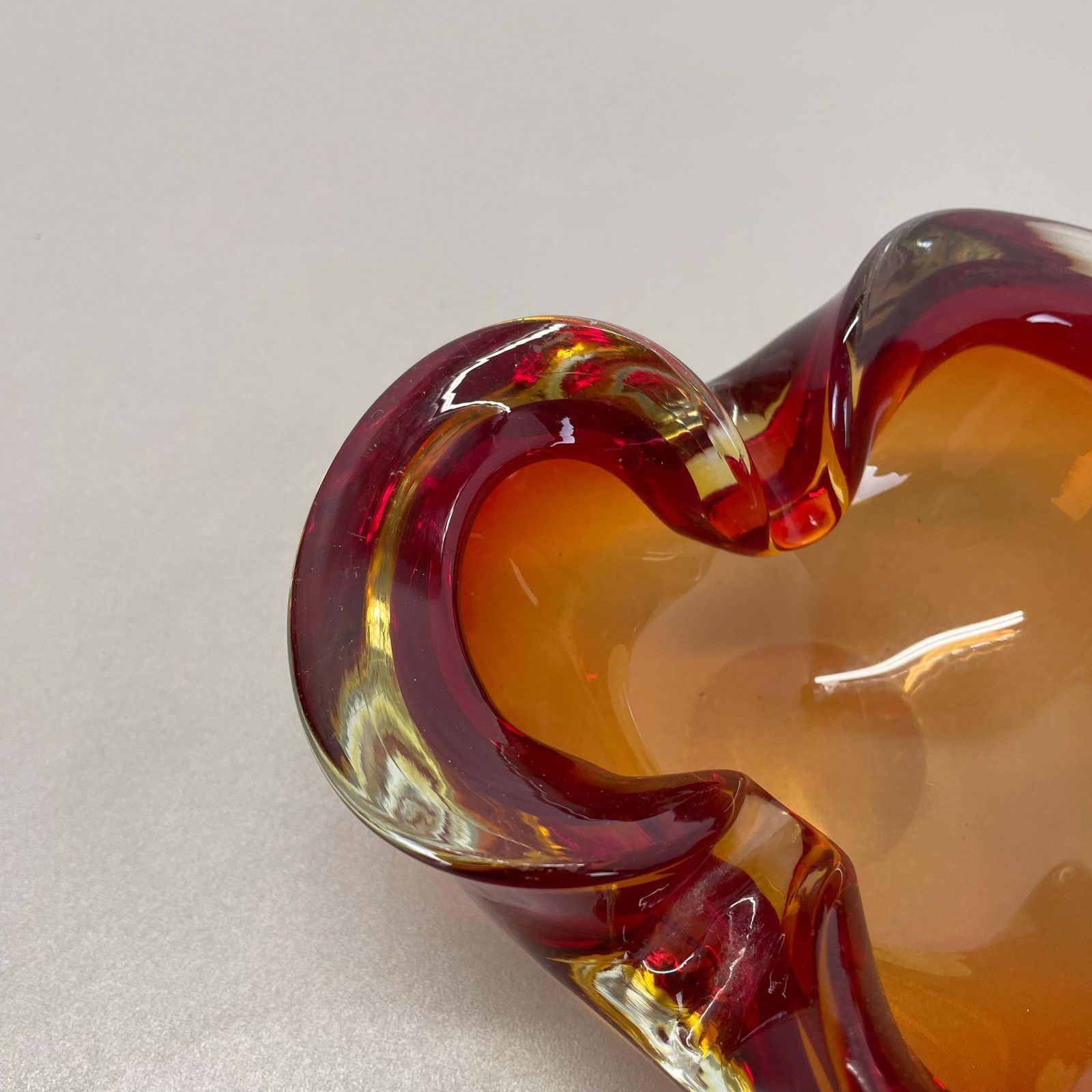 Rare Murano Glass "Red Yellow"  Bowl Element Shell Ashtray Murano, Italy, 1970s photo vintage