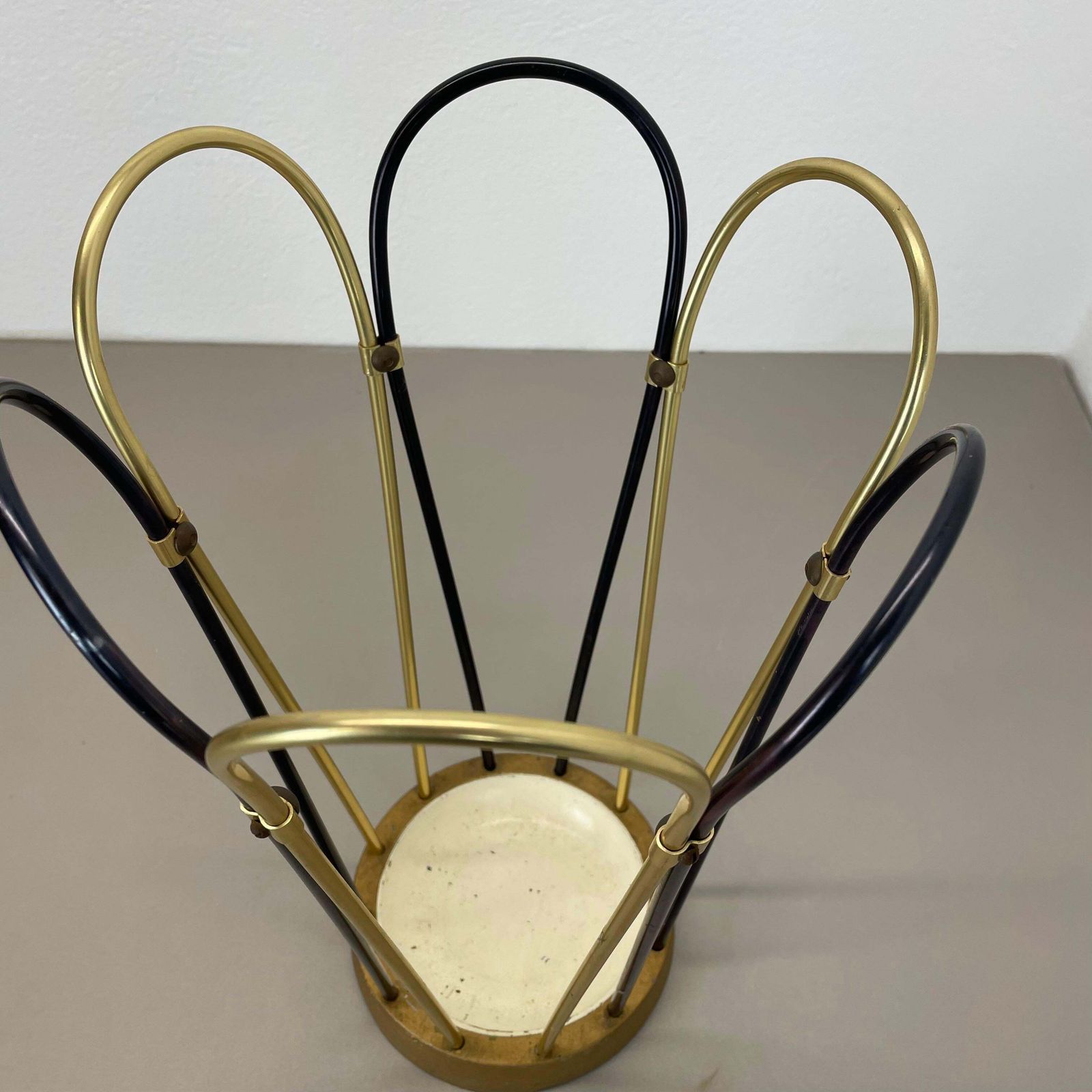 Original Mid Century Metal Brass Modernist Bauhaus Umbrella Stand Germany, 1950s photo vintage