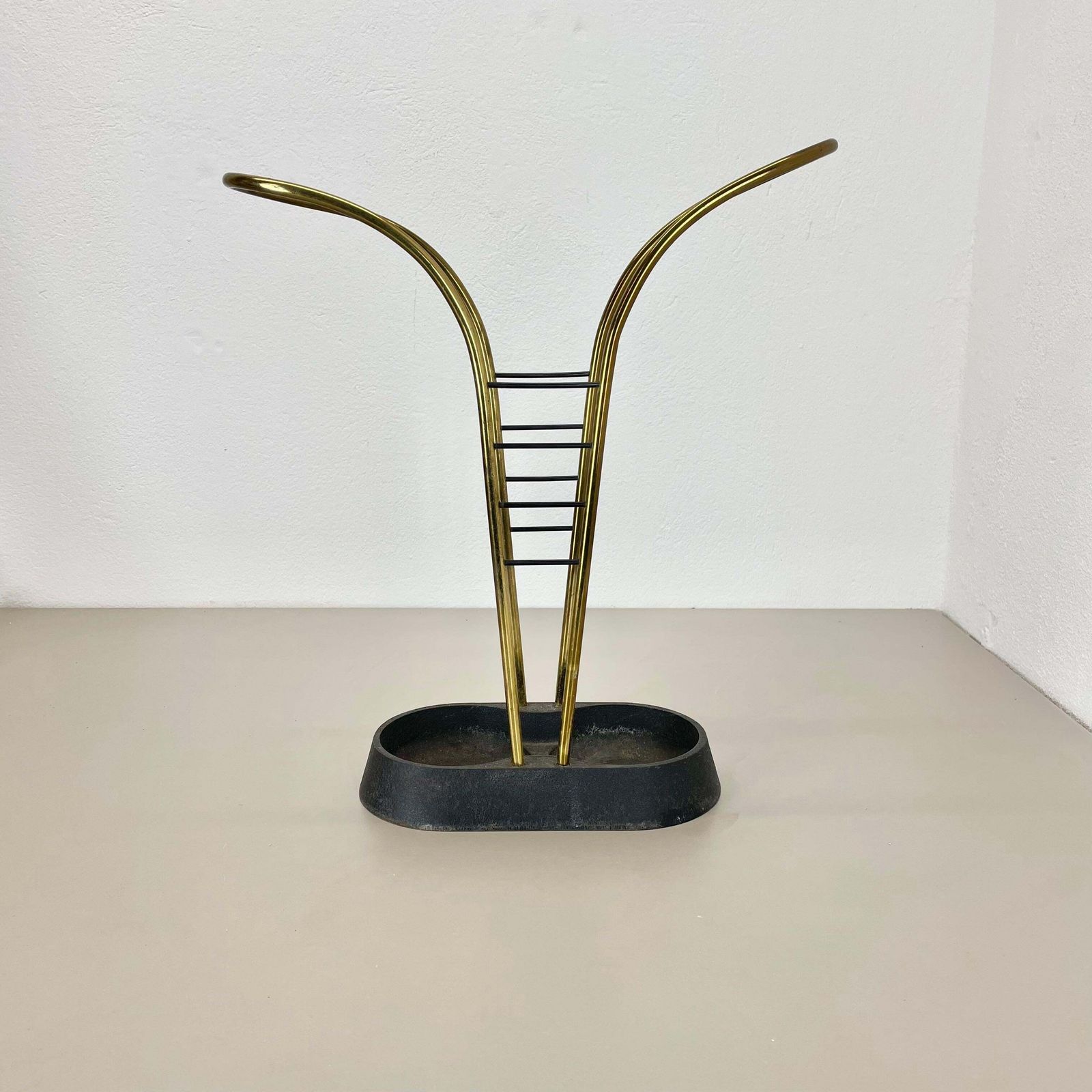 Original Mid Century Metal Brass Modernist Bauhaus Umbrella Stand Germany, 1950s photo furniture