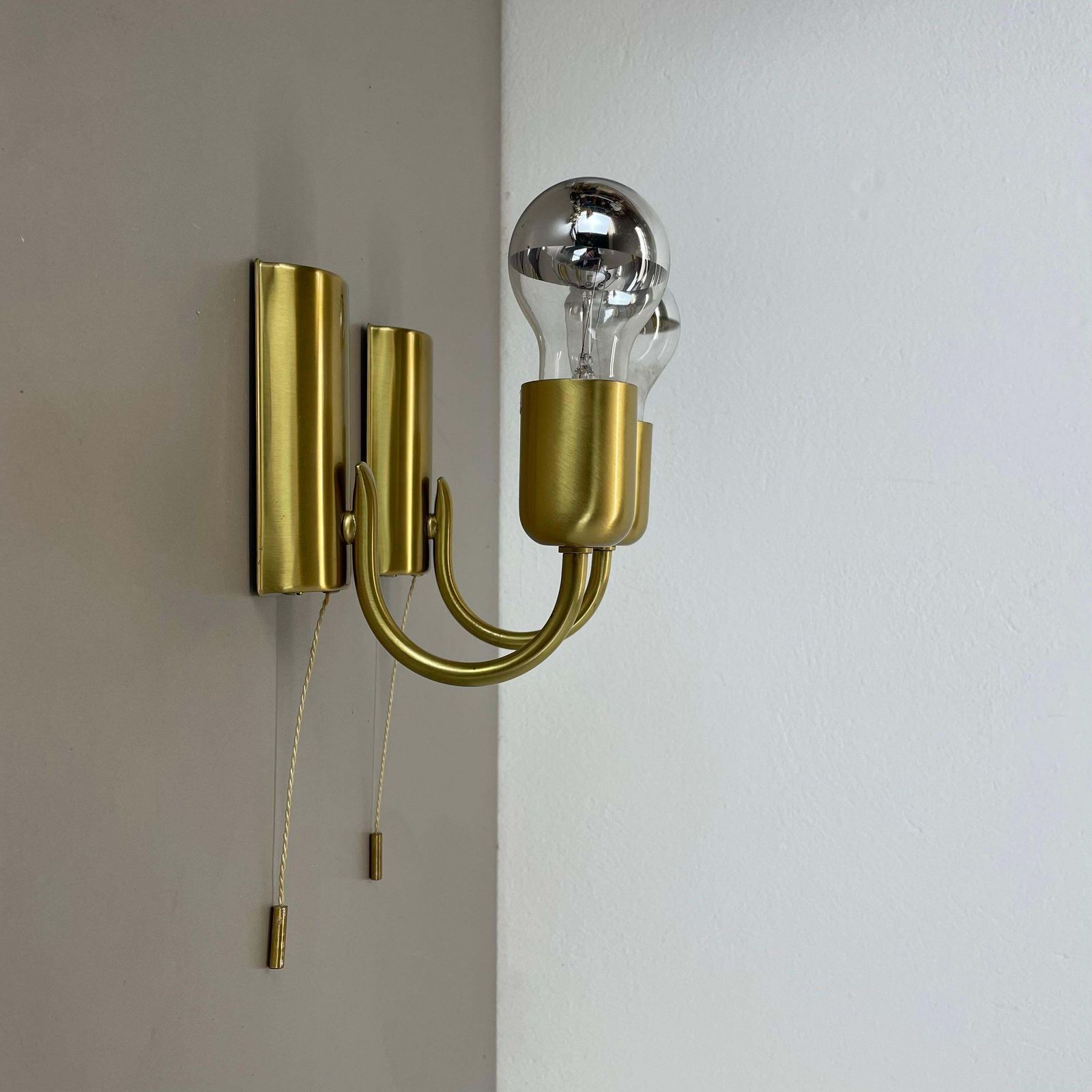 Set Of Two Minimalist Brass Wall Lights Sconces, Italy 1970s photo for sale
