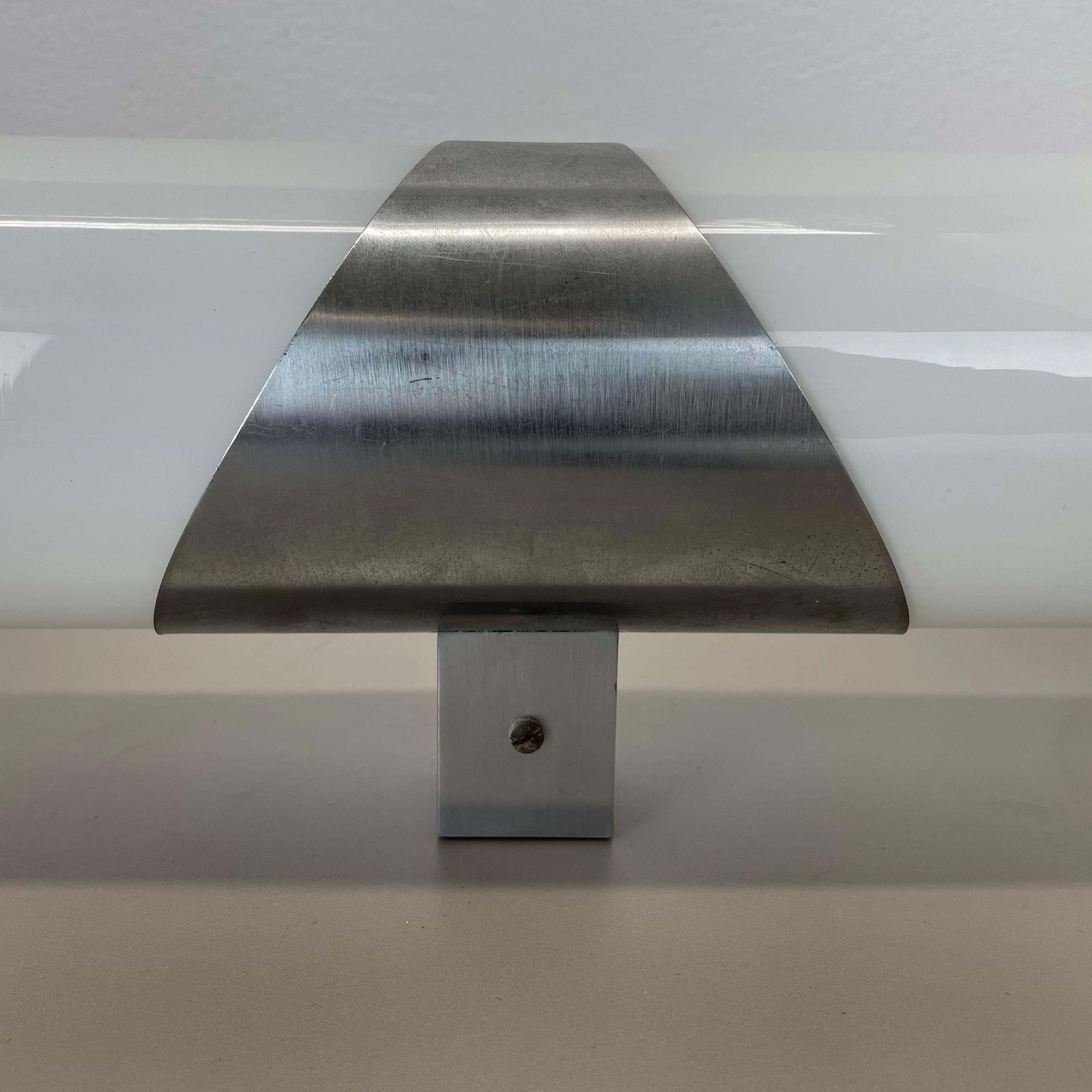 photo furniture Rare Xxl 40cm Silver Metal And Satin Glass Tube "Torch" Wall Light, Italy 1970s