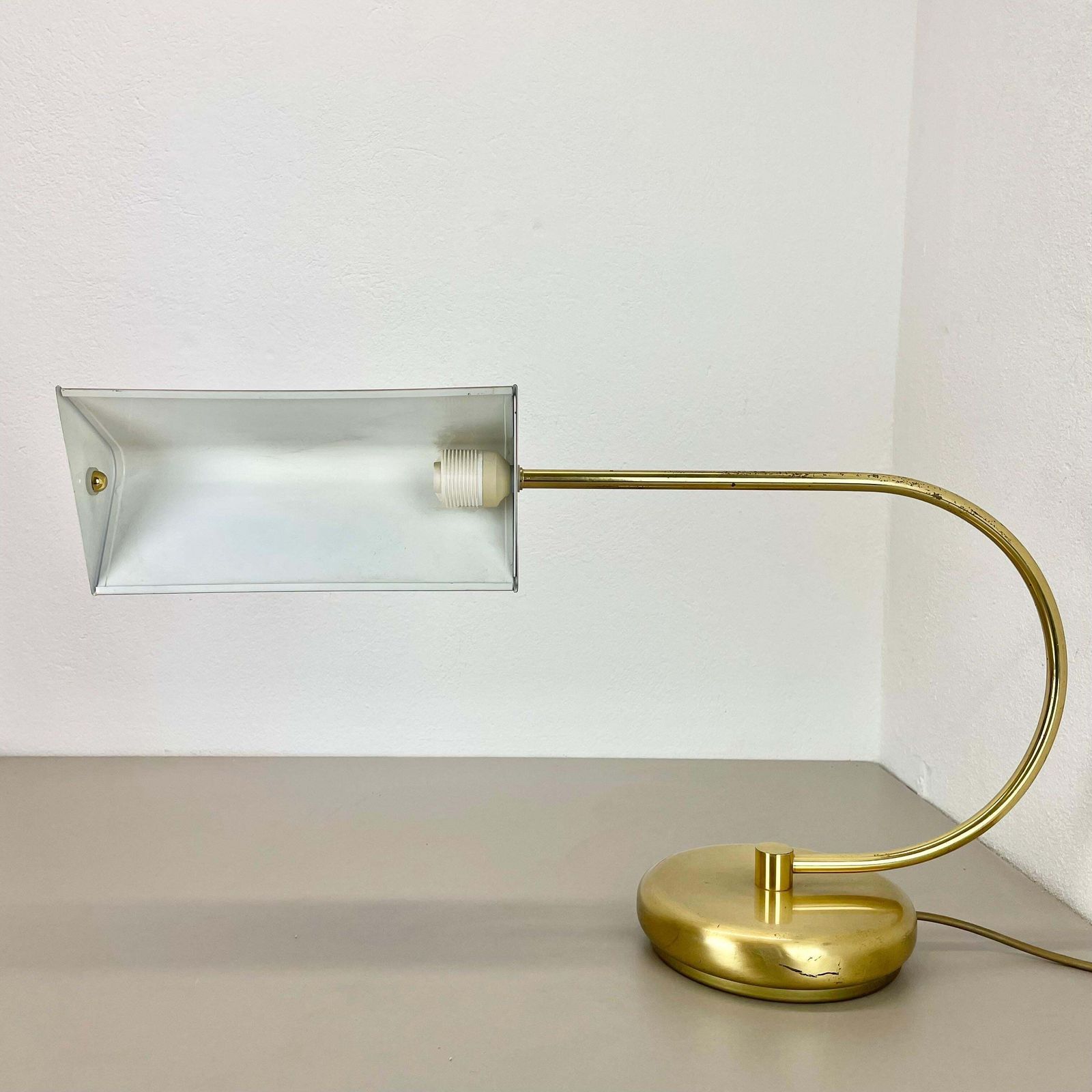 Rare Xxl Space Age Brass Metal Koch And Lowy Style Table Light, Germany 1970s photo for sale