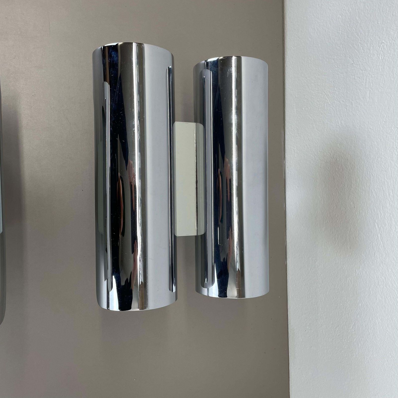 Set Of 2 Modernist Xxl 30cm Atomic Space Age Chromed Wall Lights, Germany 1970s photo Lighting
