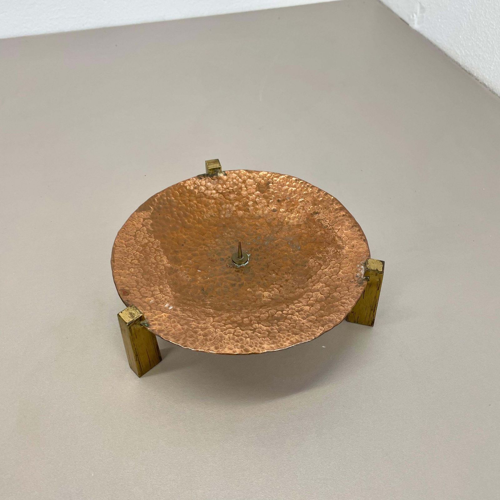 Modernist Sculptural Auböck Style Brutalist Copper Candleholder, Austria 1950 photo for sale