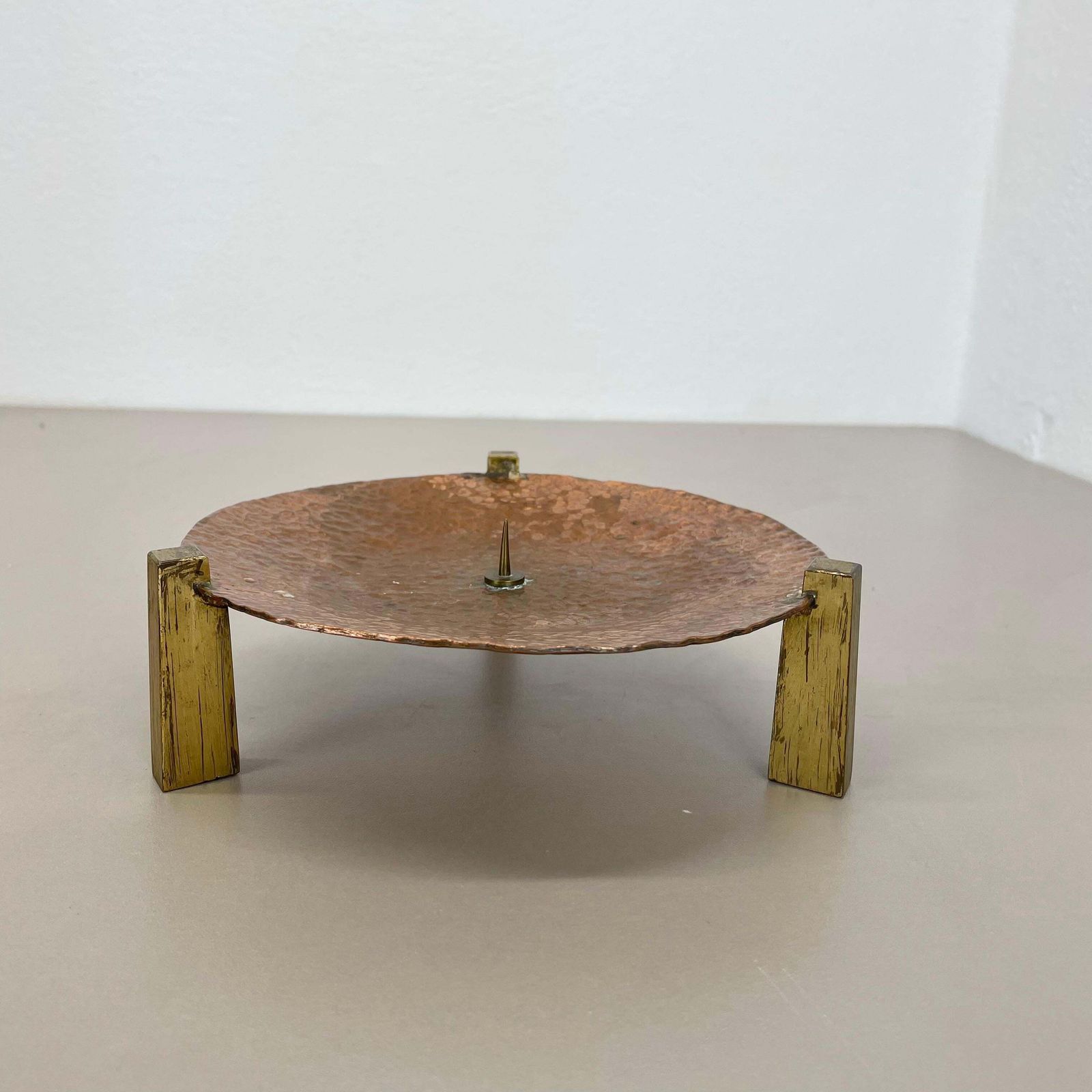 Modernist Sculptural Auböck Style Brutalist Copper Candleholder, Austria 1950 photo 390.0