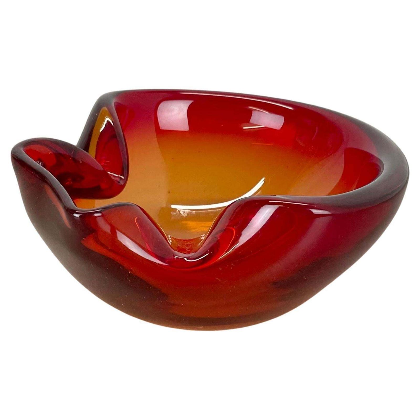 Rare Murano Glass "Red Yellow"  Bowl Element Shell Ashtray Murano, Italy, 1970s