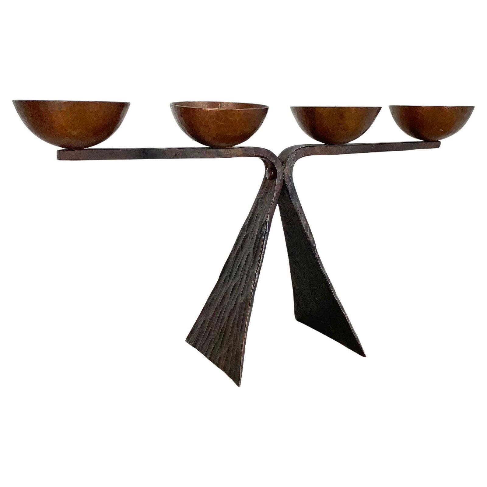 44cm Modernist Auböck Style Brutalist Copper Metal Candleholder, Austria 1950s