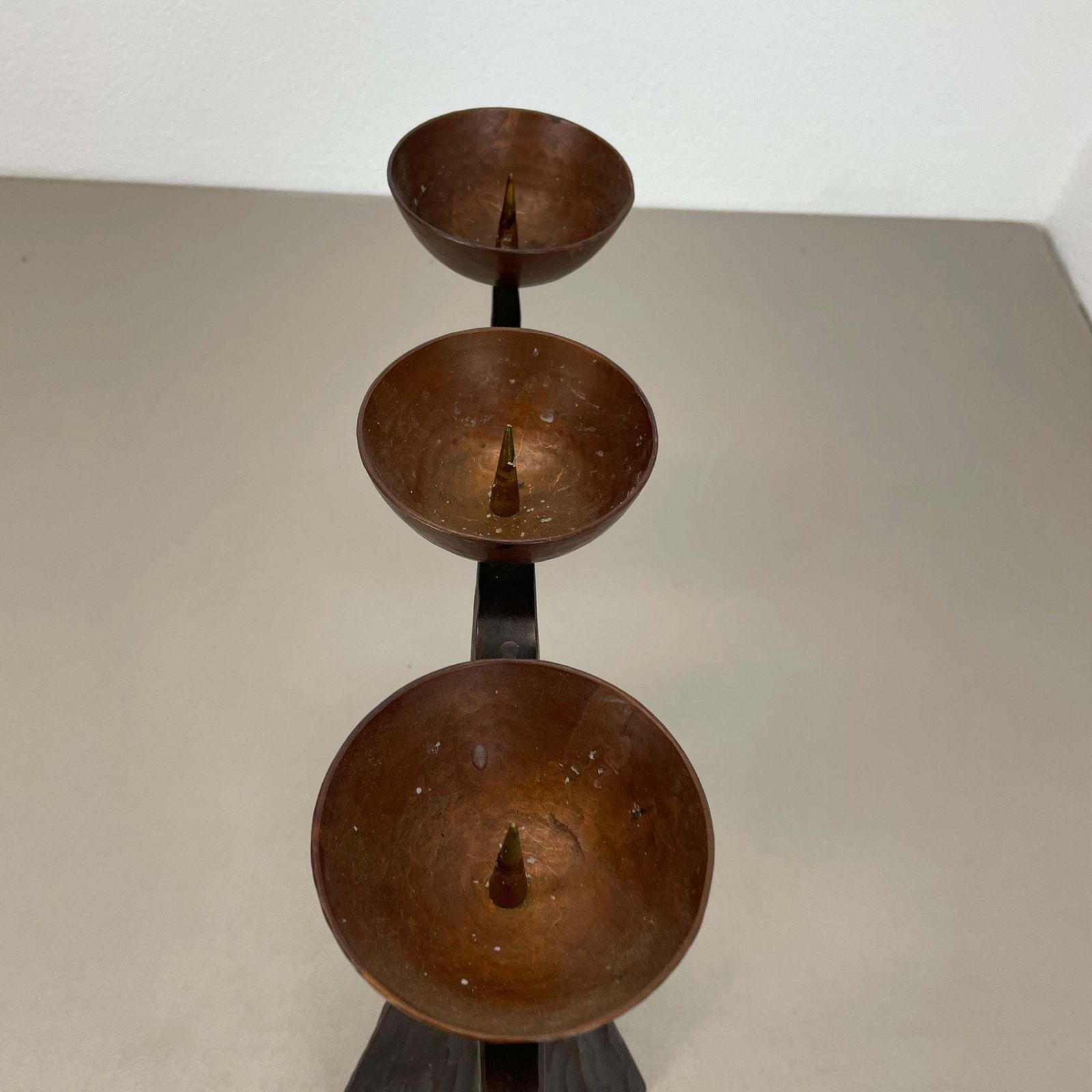 44cm Modernist Auböck Style Brutalist Copper Metal Candleholder, Austria 1950s photo 531.0