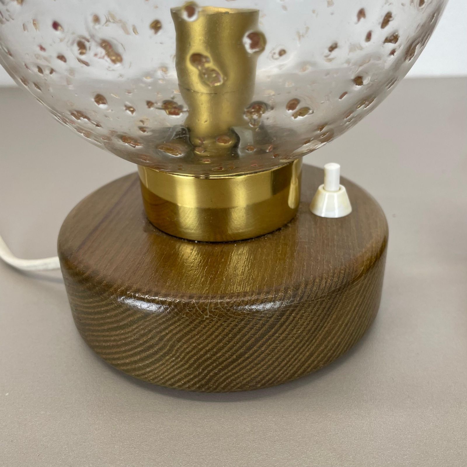 Set Of 2 Glass Ball And Oak Wooden Table Lights By Temde Lights, Germany 1970s photo buy