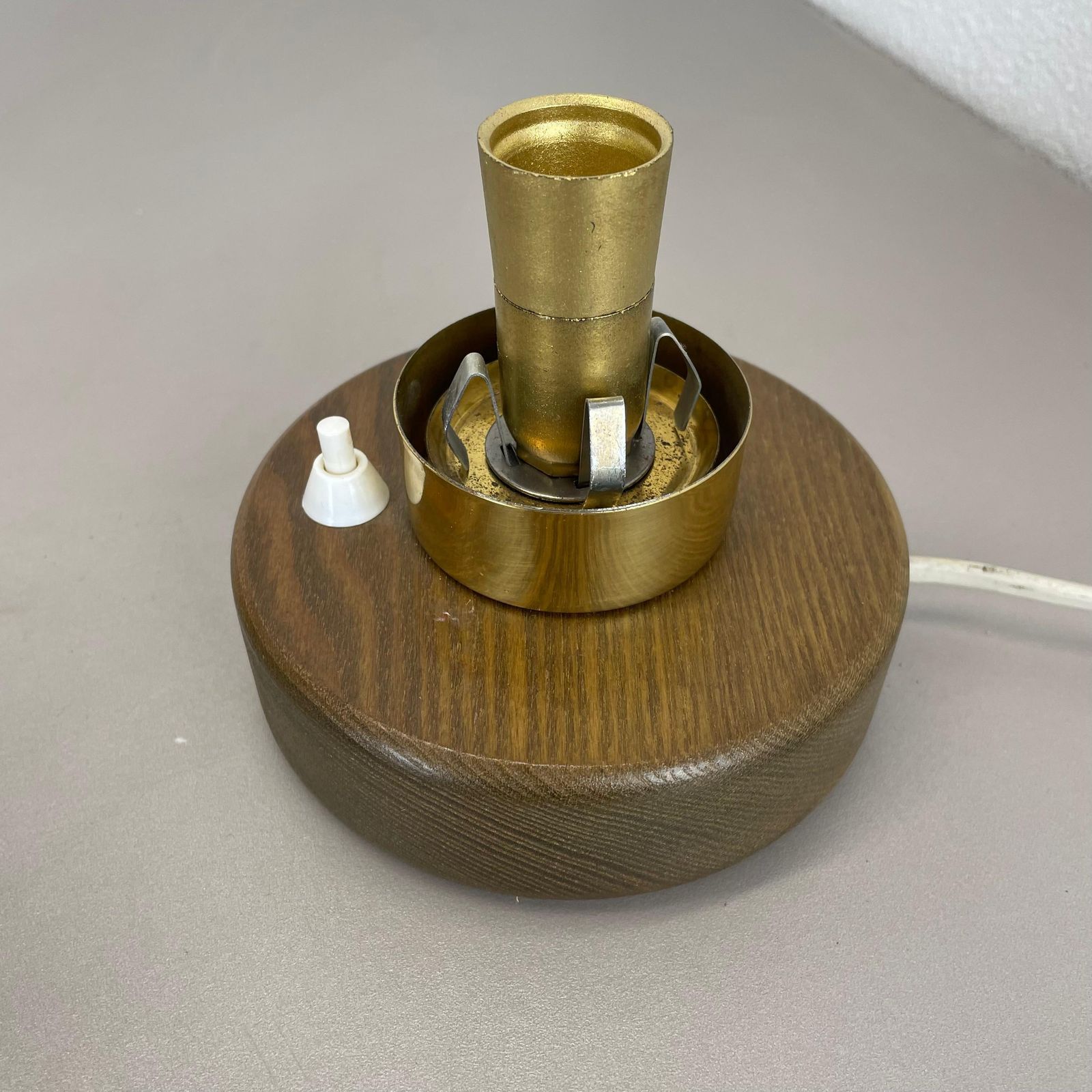 photo for sale Set Of 2 Glass Ball And Oak Wooden Table Lights By Temde Lights, Germany 1970s