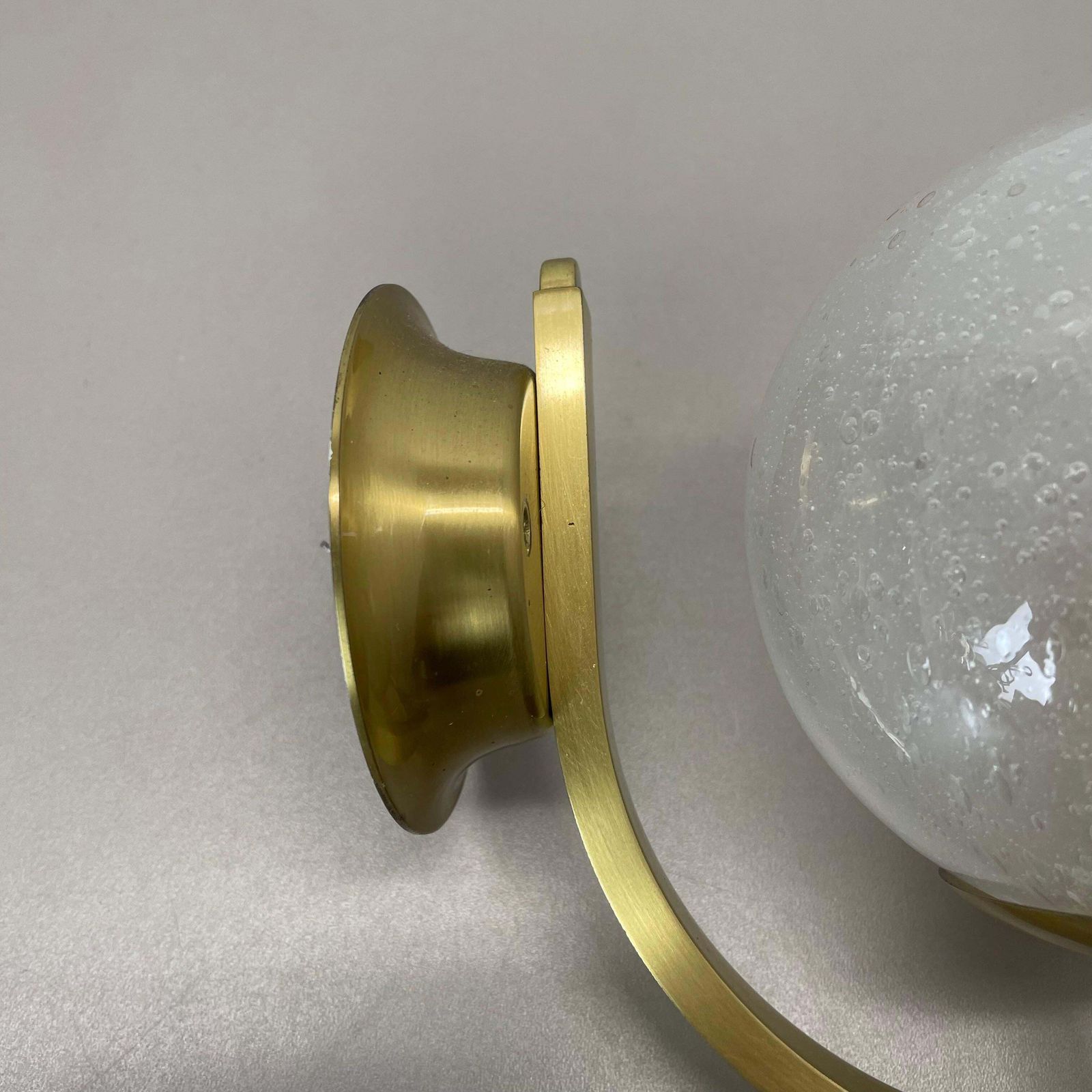 Set Of Two Minimalist Brass And Glass "Ball" Wall Light Sconces, Italy 1970s photo 796.0