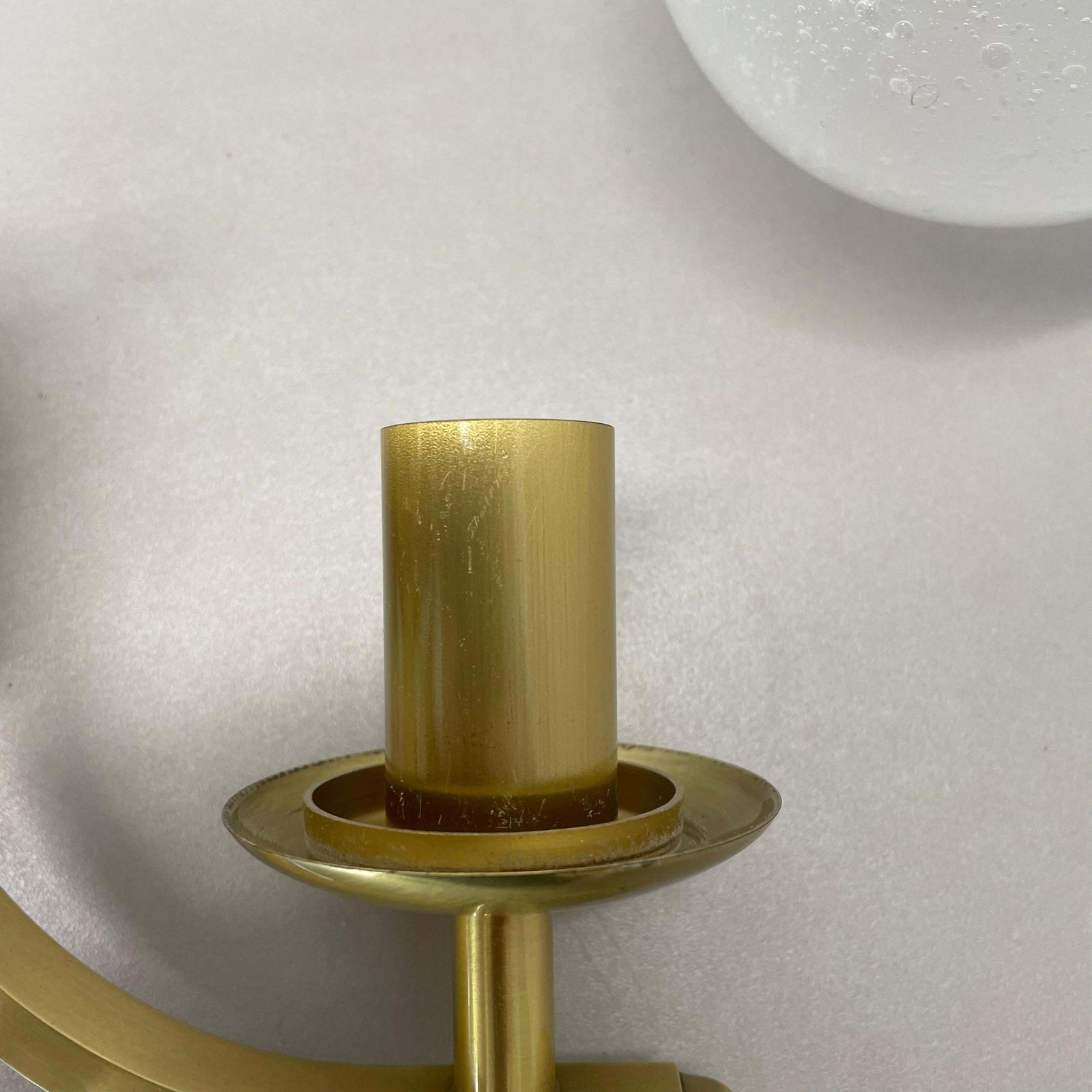 photo vinterior Set Of Two Minimalist Brass And Glass "Ball" Wall Light Sconces, Italy 1970s