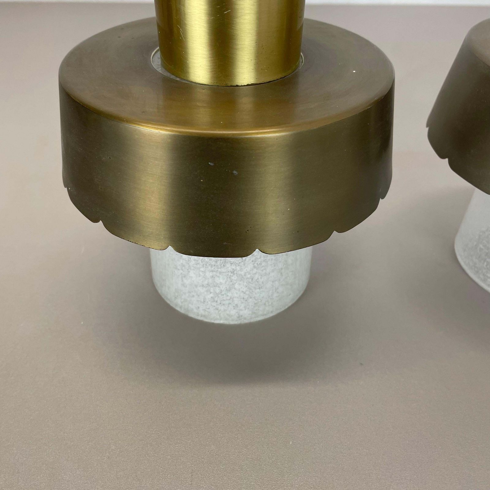 Set Of Two Minimalist Brass And Glass "Tube" Ceiling Light, Italy 1970s photo 780.0