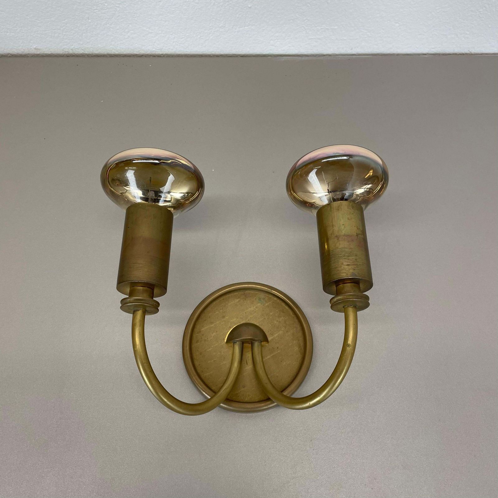 Small 2 Lights Modernist Brass Floral Theatre Wall Light Sconce, France, 1950s photo 434.0