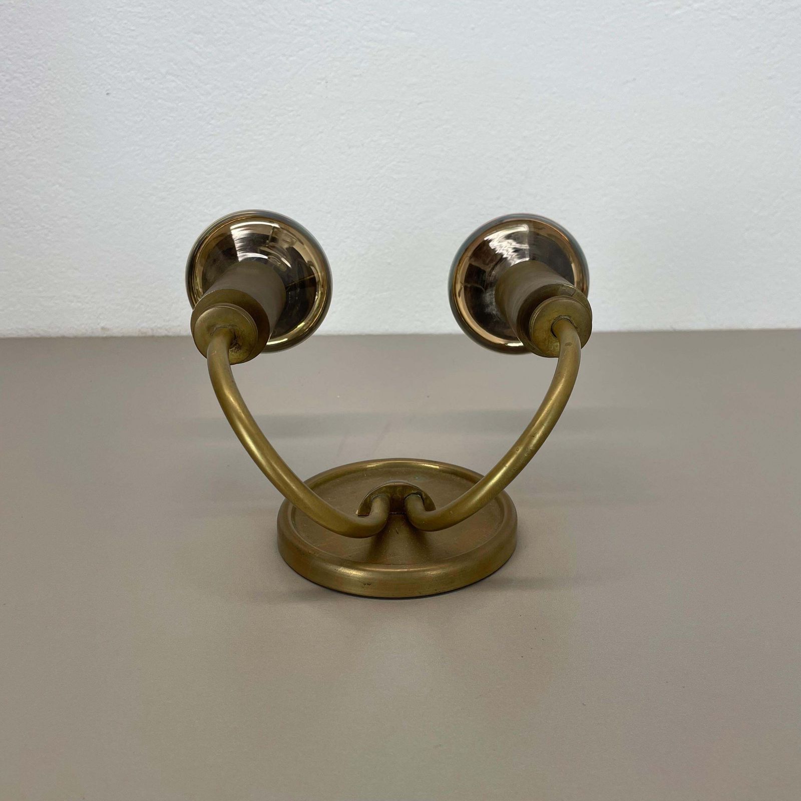 Small 2 Lights Modernist Brass Floral Theatre Wall Light Sconce, France, 1950s photo buy