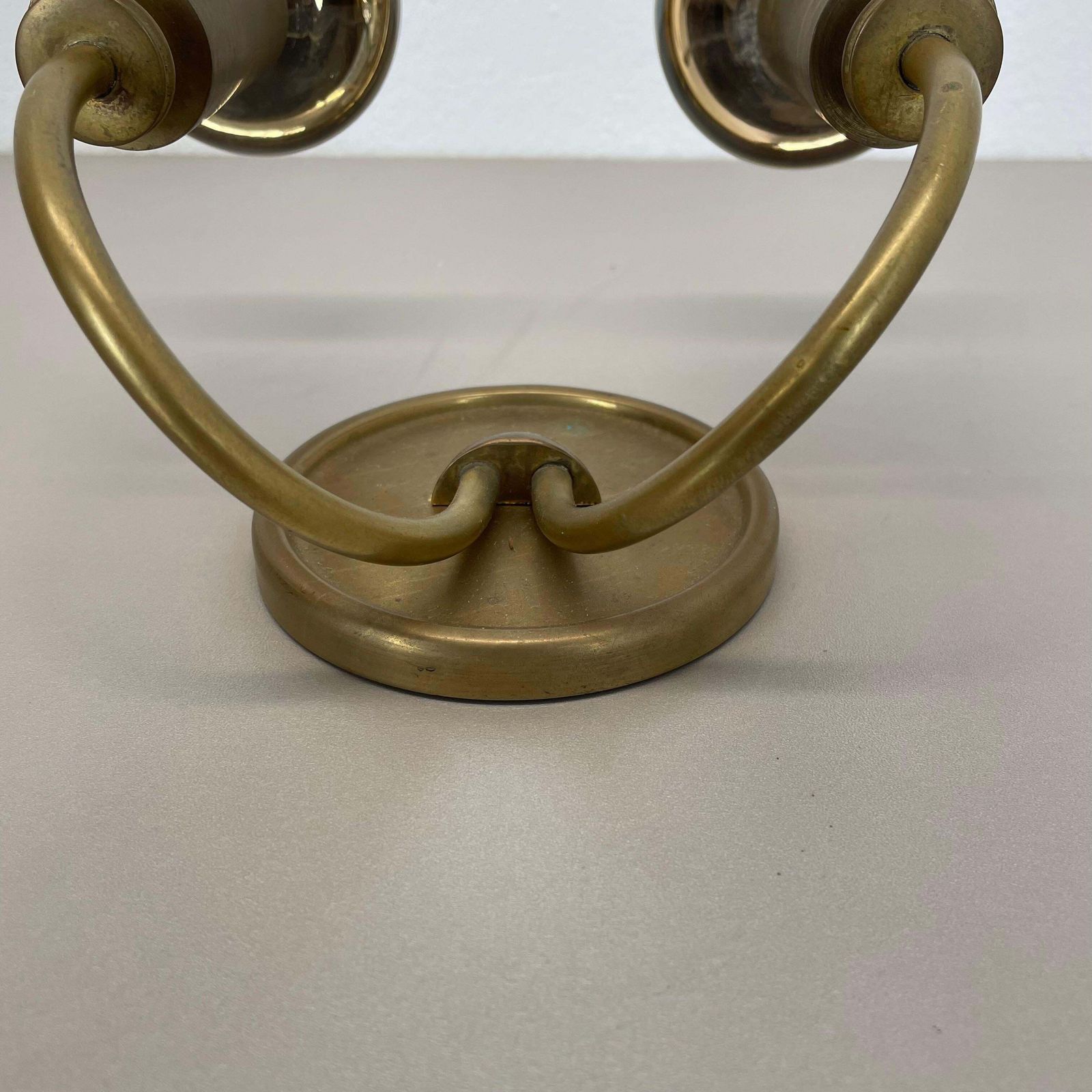 434.0 Small 2 Lights Modernist Brass Floral Theatre Wall Light Sconce, France, 1950s photo