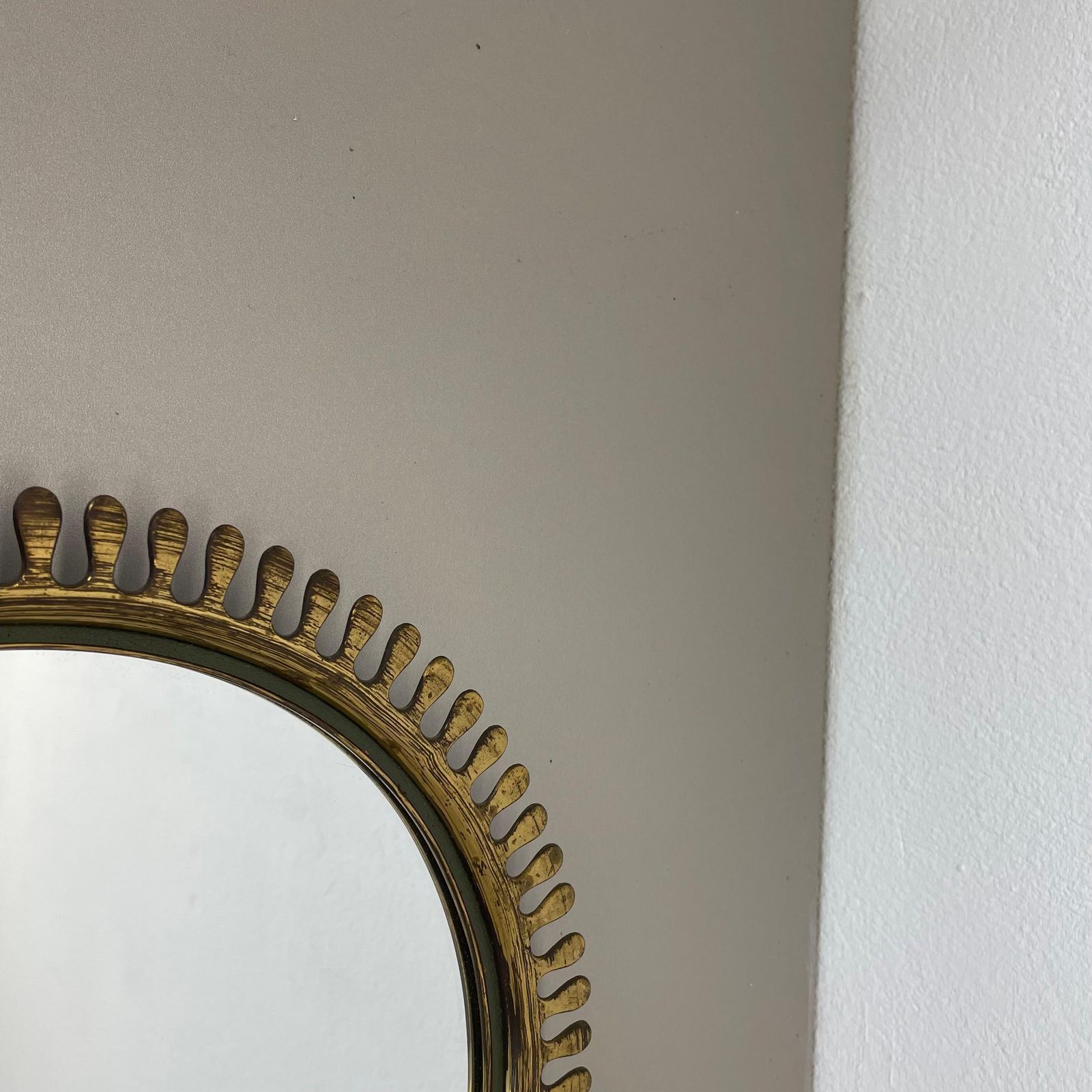 Brass Wall Mirror In Josef Frank Style, By Vereinigte Werkstätten Germany 1950s photo vinterior