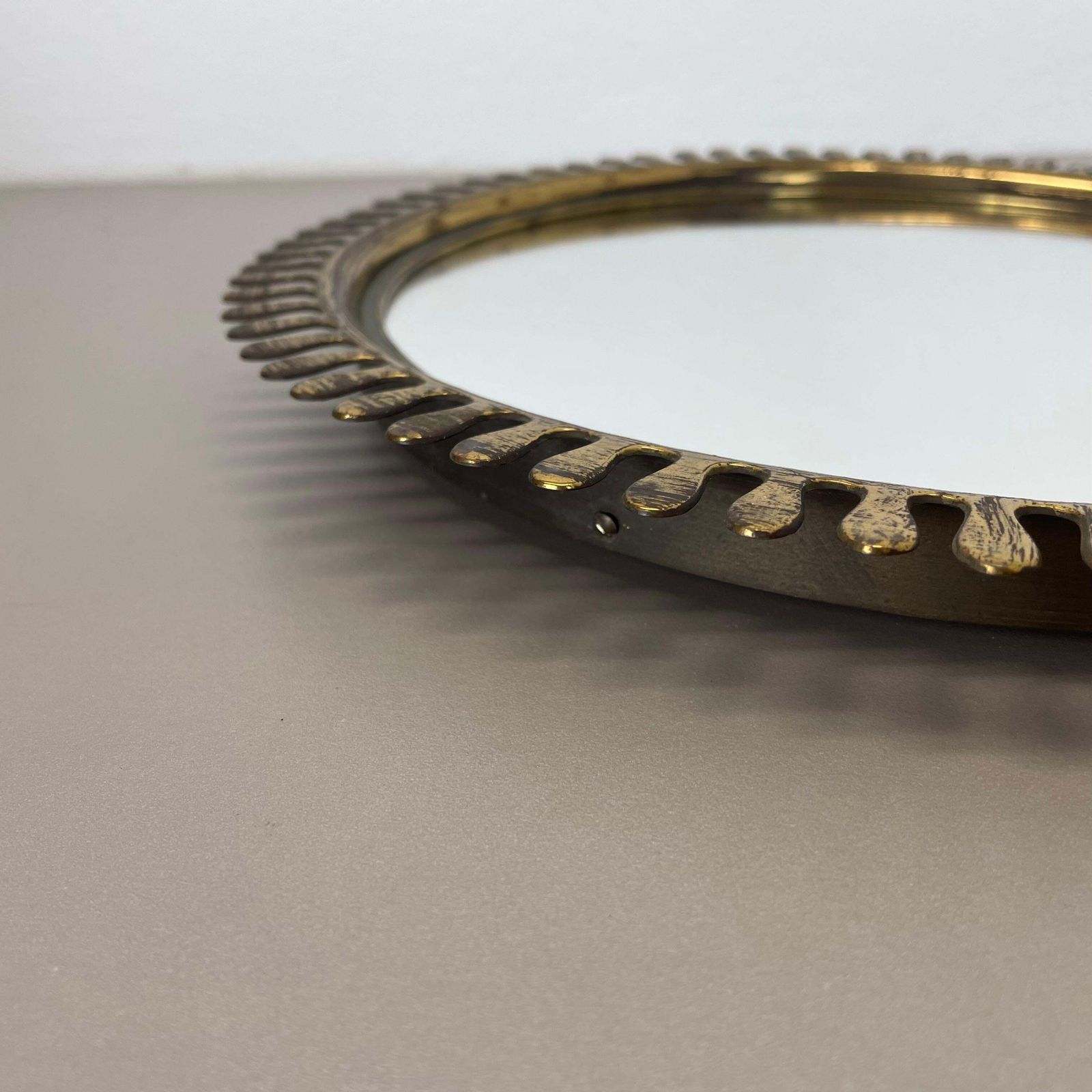 photo vinterior Brass Wall Mirror In Josef Frank Style, By Vereinigte Werkstätten Germany 1950s