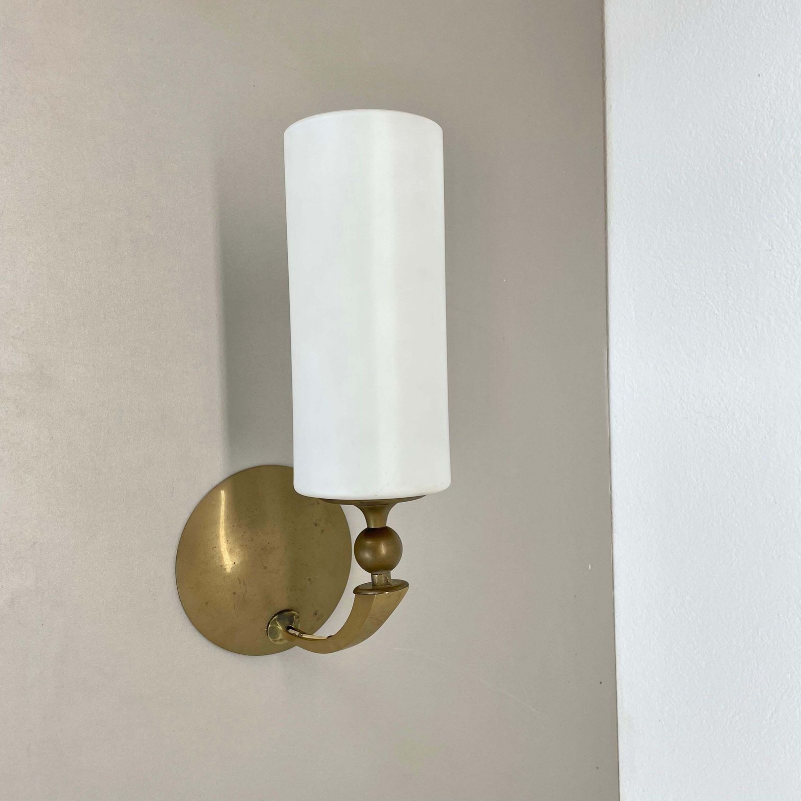 Large 36cm Modernist Brass And Glass Theatre Wall Light Sconces, France, 1950s photo furniture