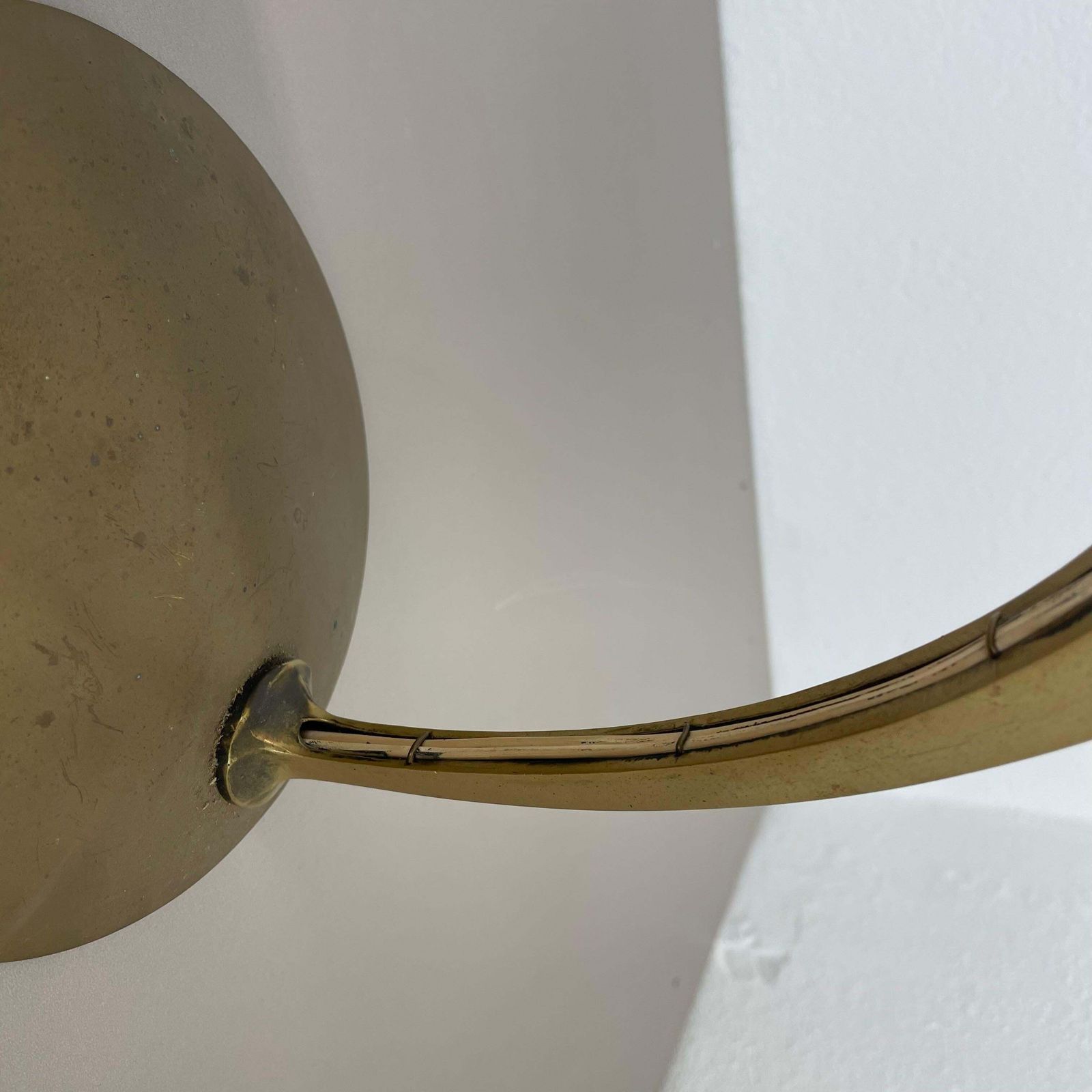 Lighting Large 36cm Modernist Brass And Glass Theatre Wall Light Sconces, France, 1950s photo