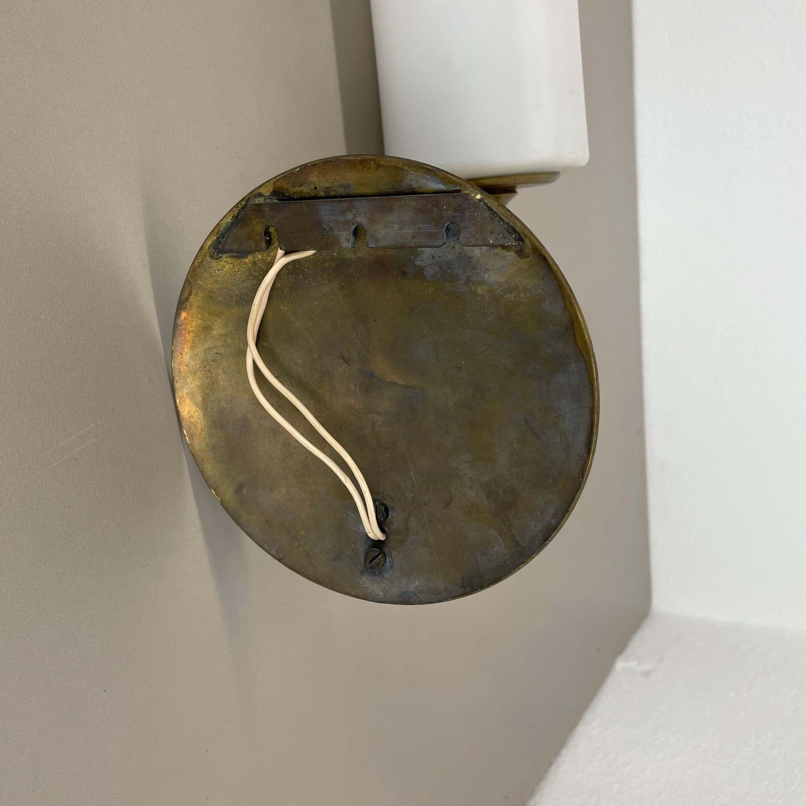 619.0 Large 36cm Modernist Brass And Glass Theatre Wall Light Sconces, France, 1950s photo