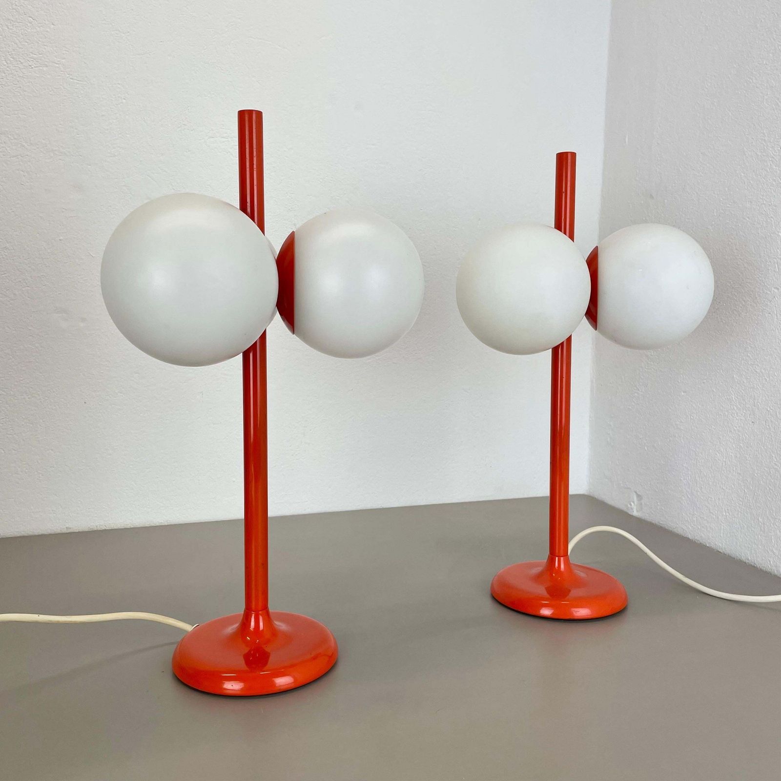 1 Of 2 Modernist Orange Sputnik Table Light Kaiser Leuchten, 1970s Germany photo furniture