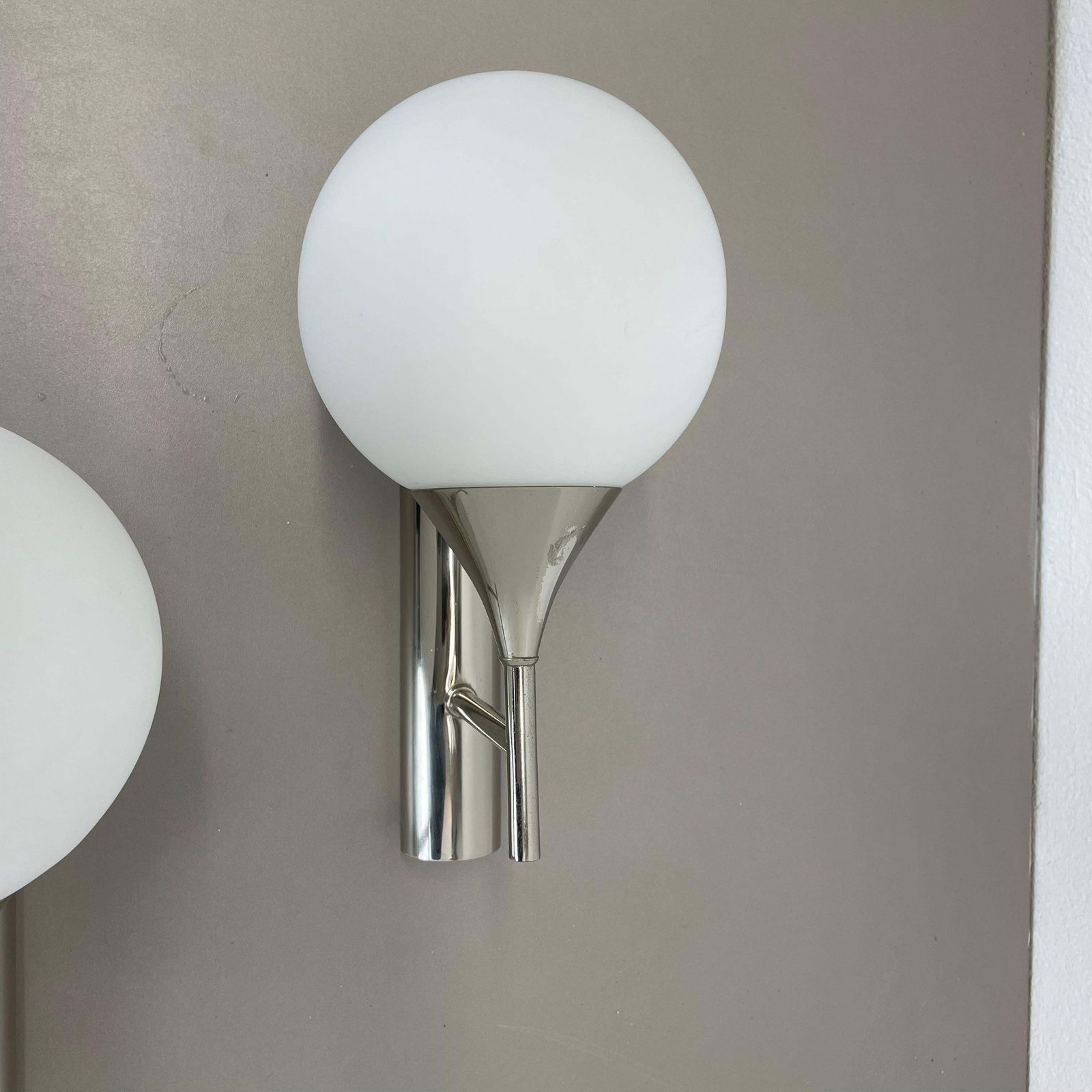 Set Of 2 Chrome Tube "Ball" Wall Lights By Gaetano Sciolari Attrib. Italy 1970s photo 841.0