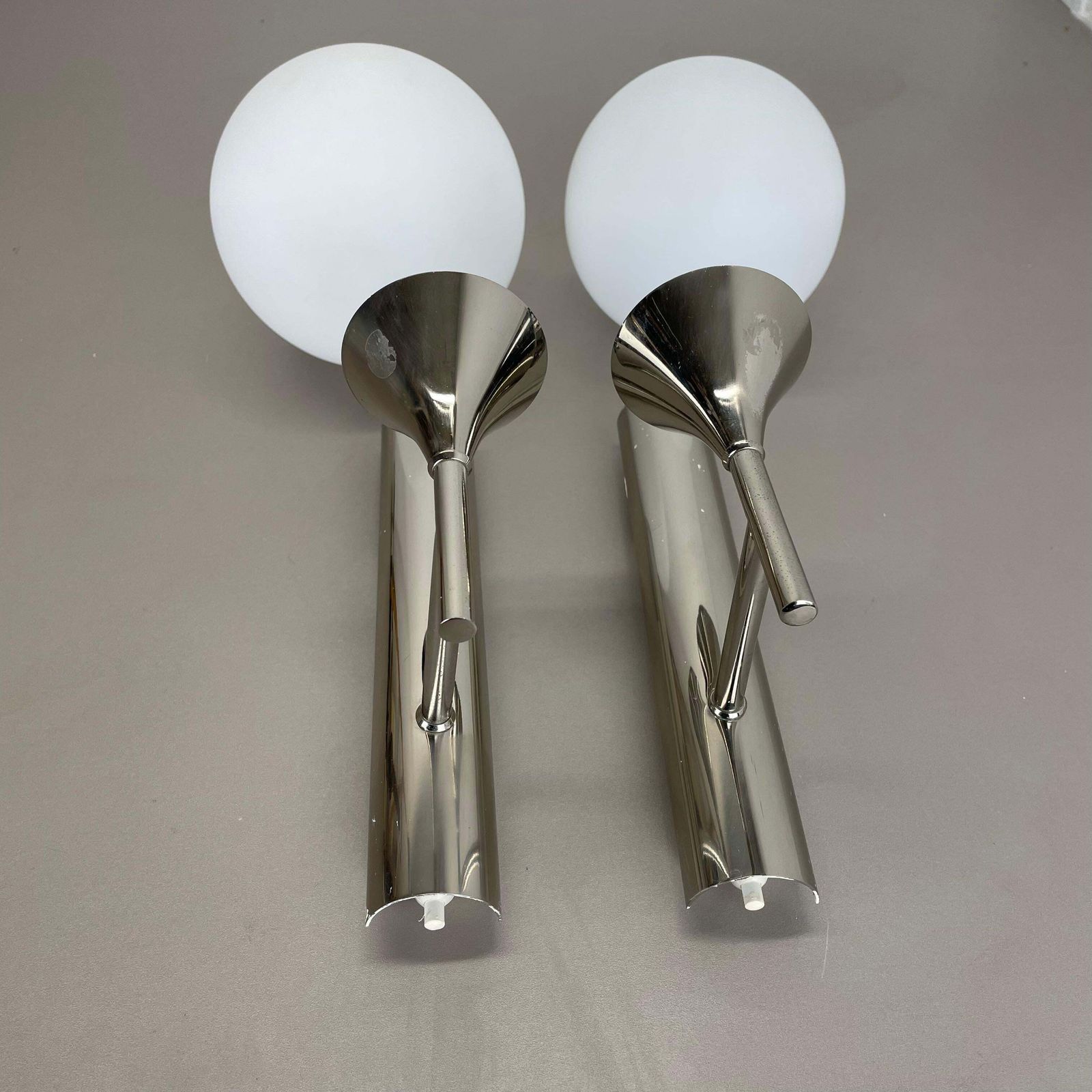 photo for sale Set Of 2 Chrome Tube "Ball" Wall Lights By Gaetano Sciolari Attrib. Italy 1970s