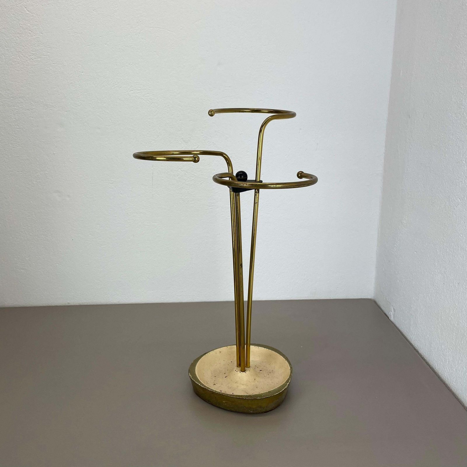 Original 48cm Swirl Metal Brass Modernist Bauhaus Umbrella Stand Germany, 1950s photo for sale
