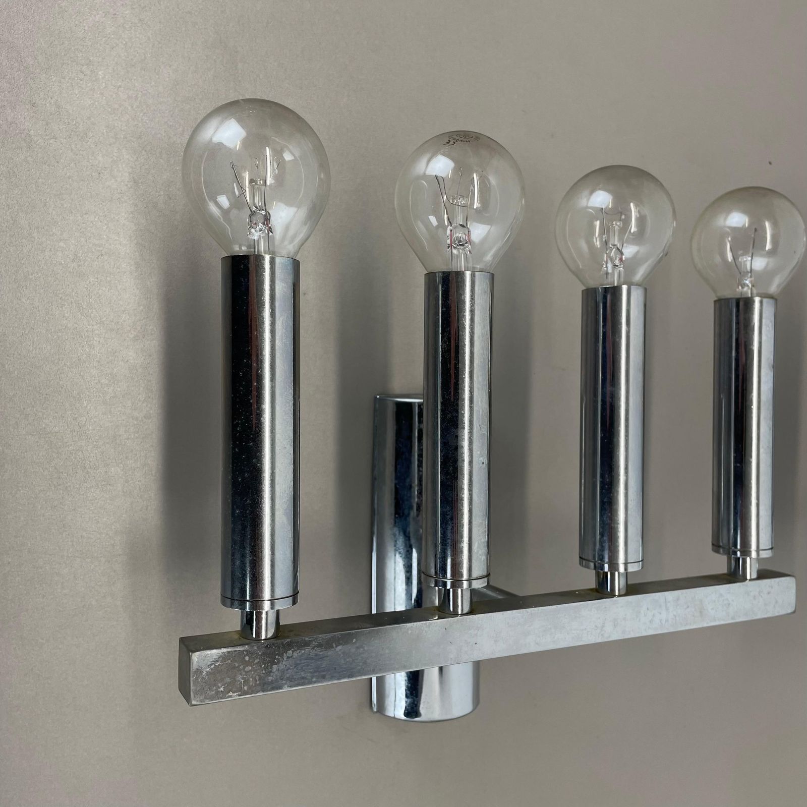 Set Of 2 Chrome Tube "Torch" Wall Lights By Gaetano Sciolari Attrib. Italy 1970s photo Lighting