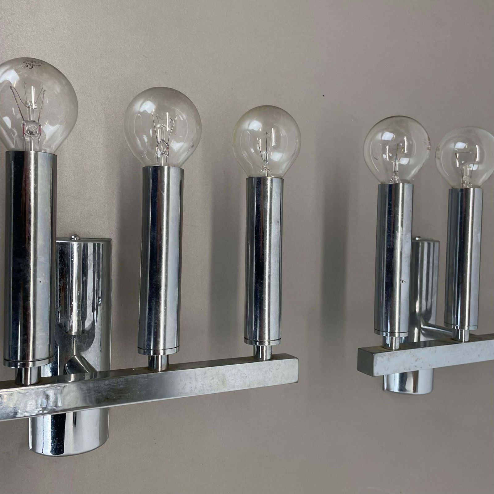 Set Of 2 Chrome Tube "Torch" Wall Lights By Gaetano Sciolari Attrib. Italy 1970s photo 1062.0