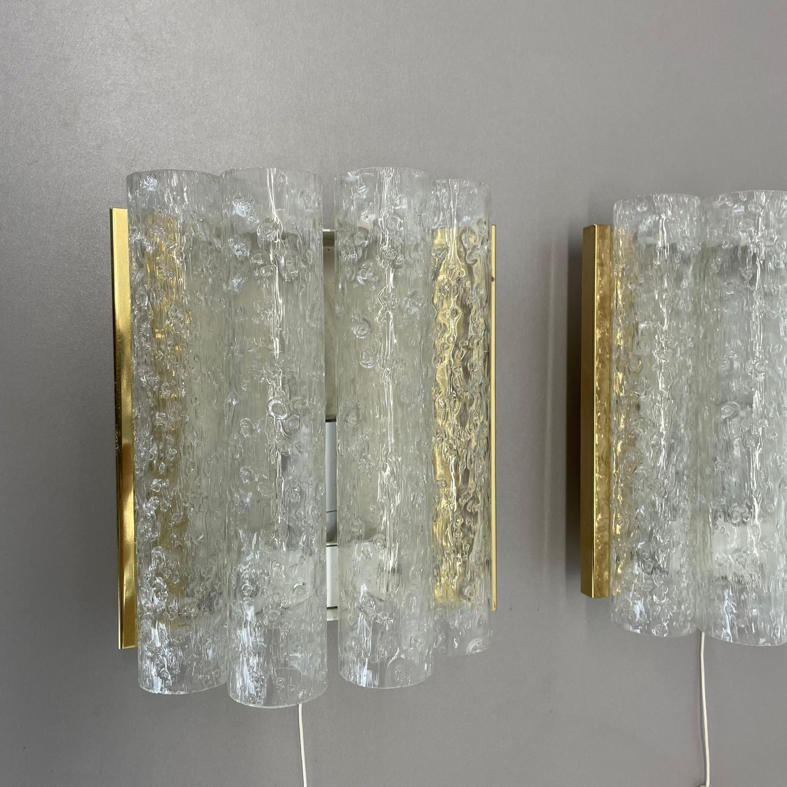 Set Of 2 Modernist Vintage Tube Glass Wall Lights By Doria Lights, Germany 1970s photo for sale