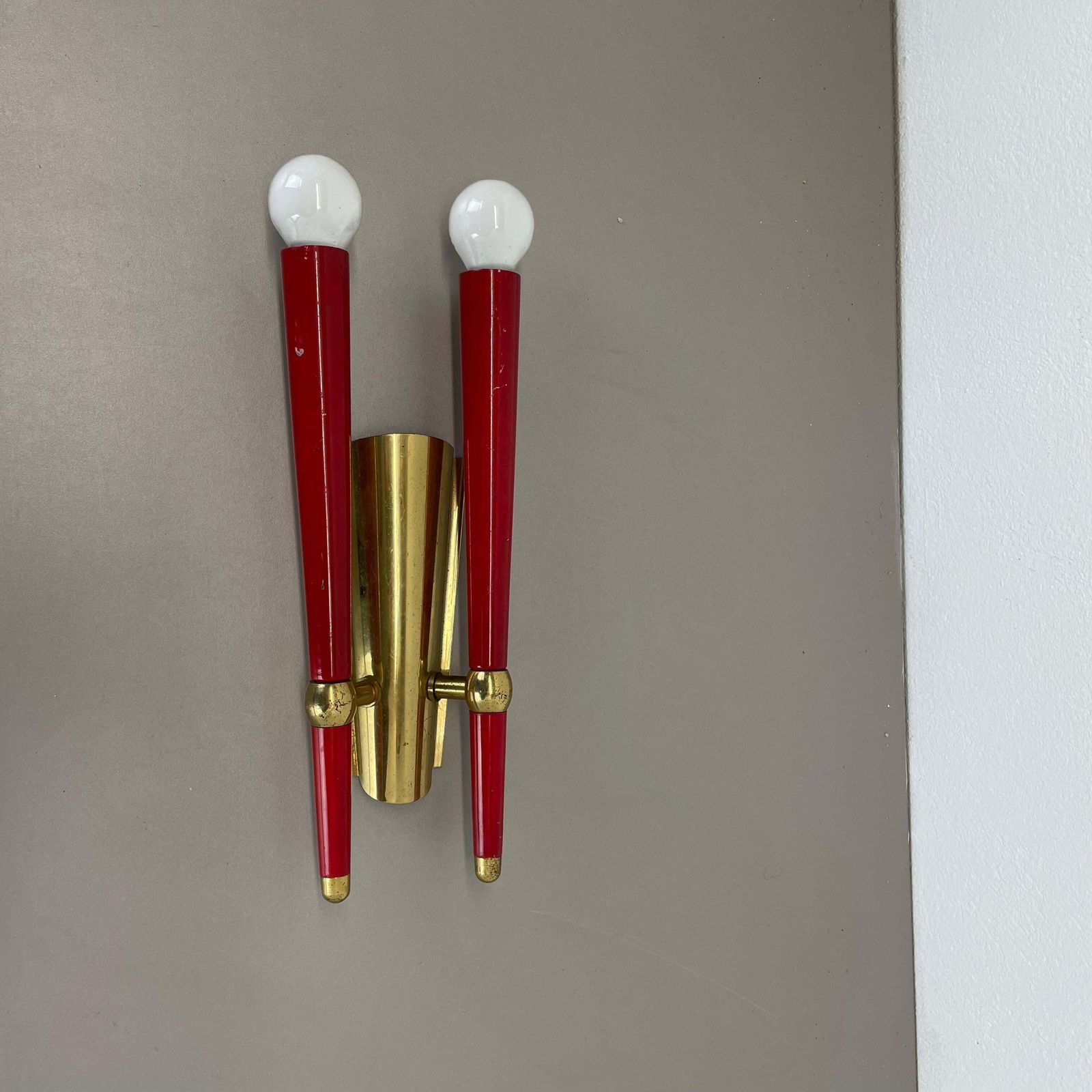Rare Minimalist 32cm Brass Stilnovo Style Theatre Wall Light Sconce, Italy 1950s photo for sale