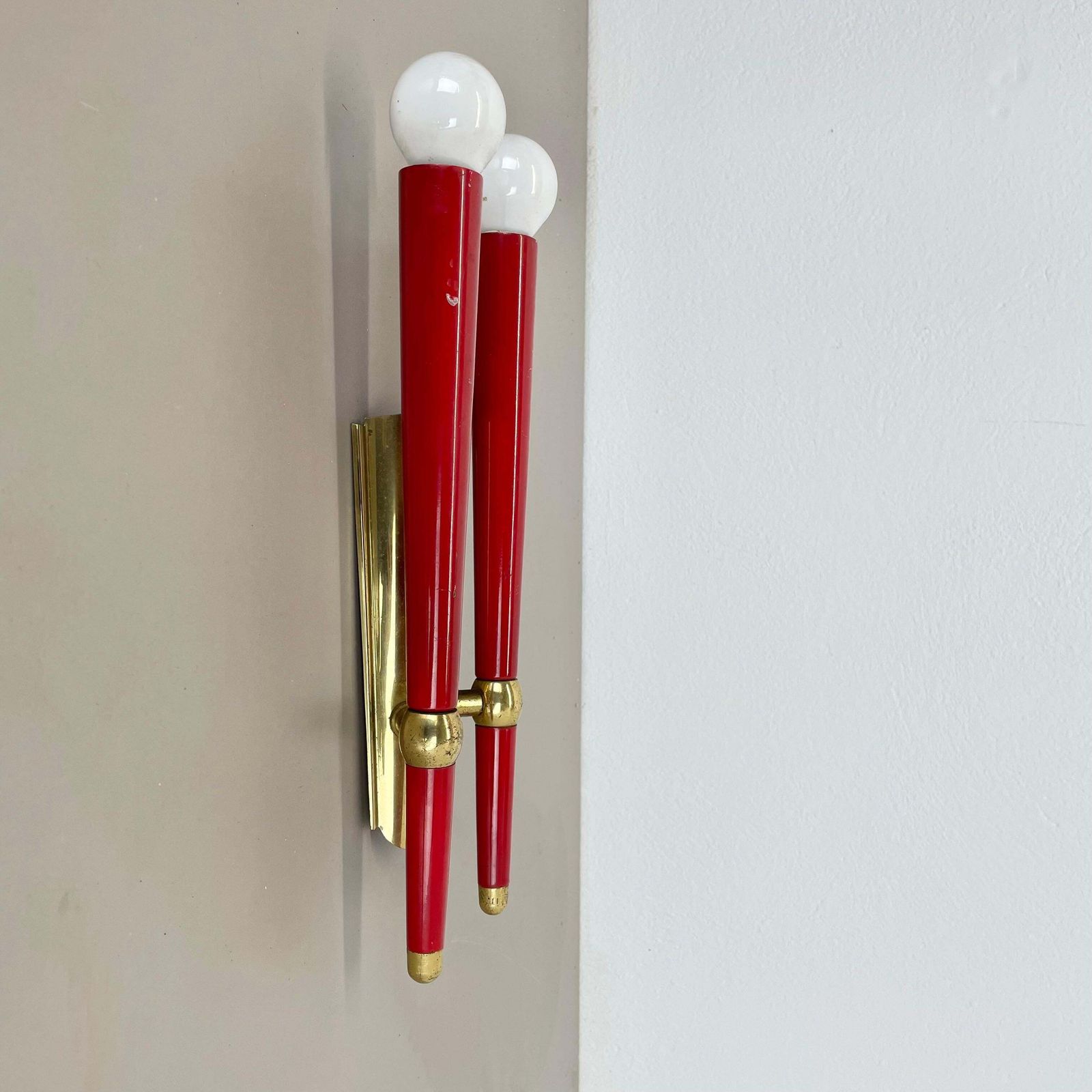 Rare Minimalist 32cm Brass Stilnovo Style Theatre Wall Light Sconce, Italy 1950s photo 796.0
