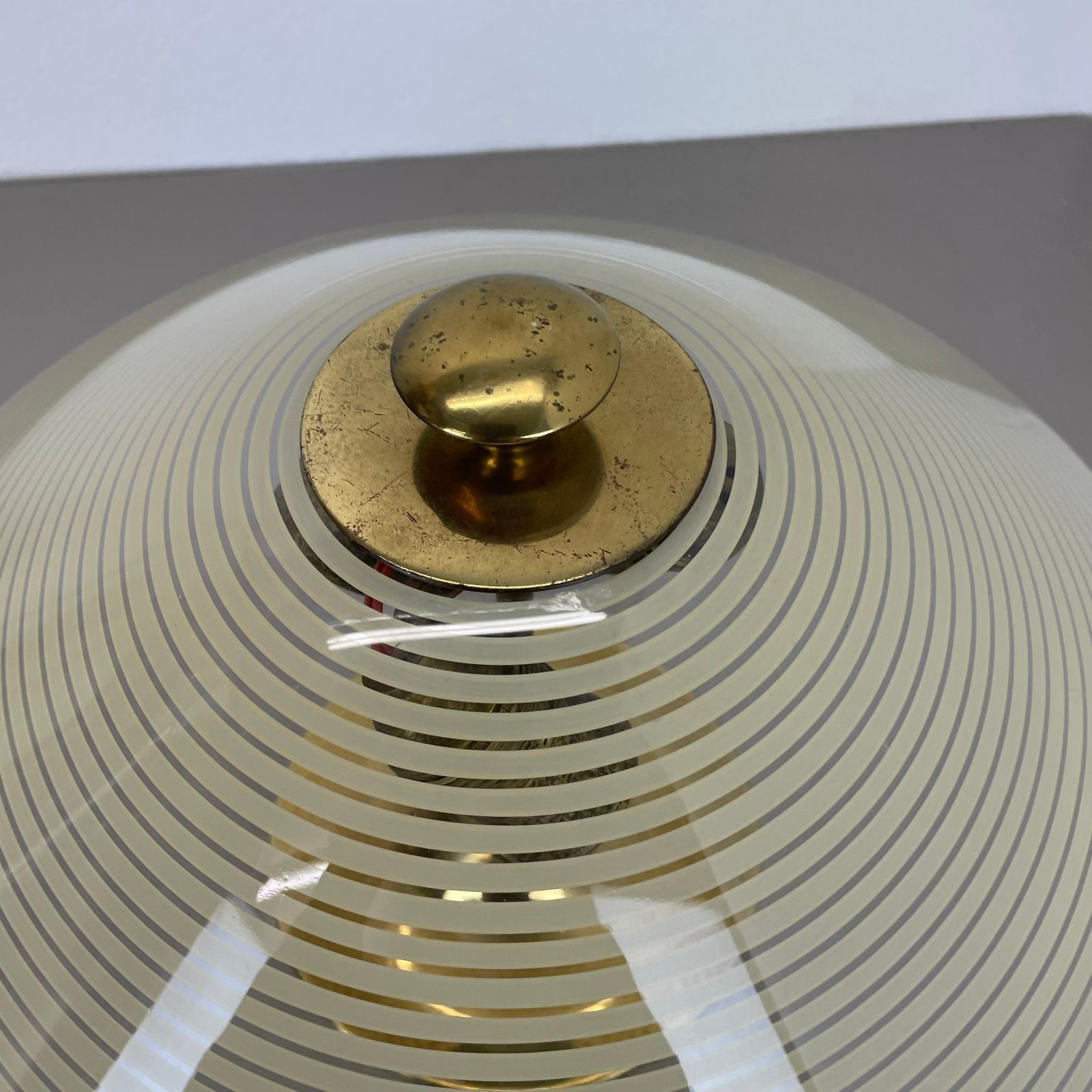 Lighting Modernist Stilnovo Style Brass And Glass Ceiling Flushmount Light, Italy 1950s photo