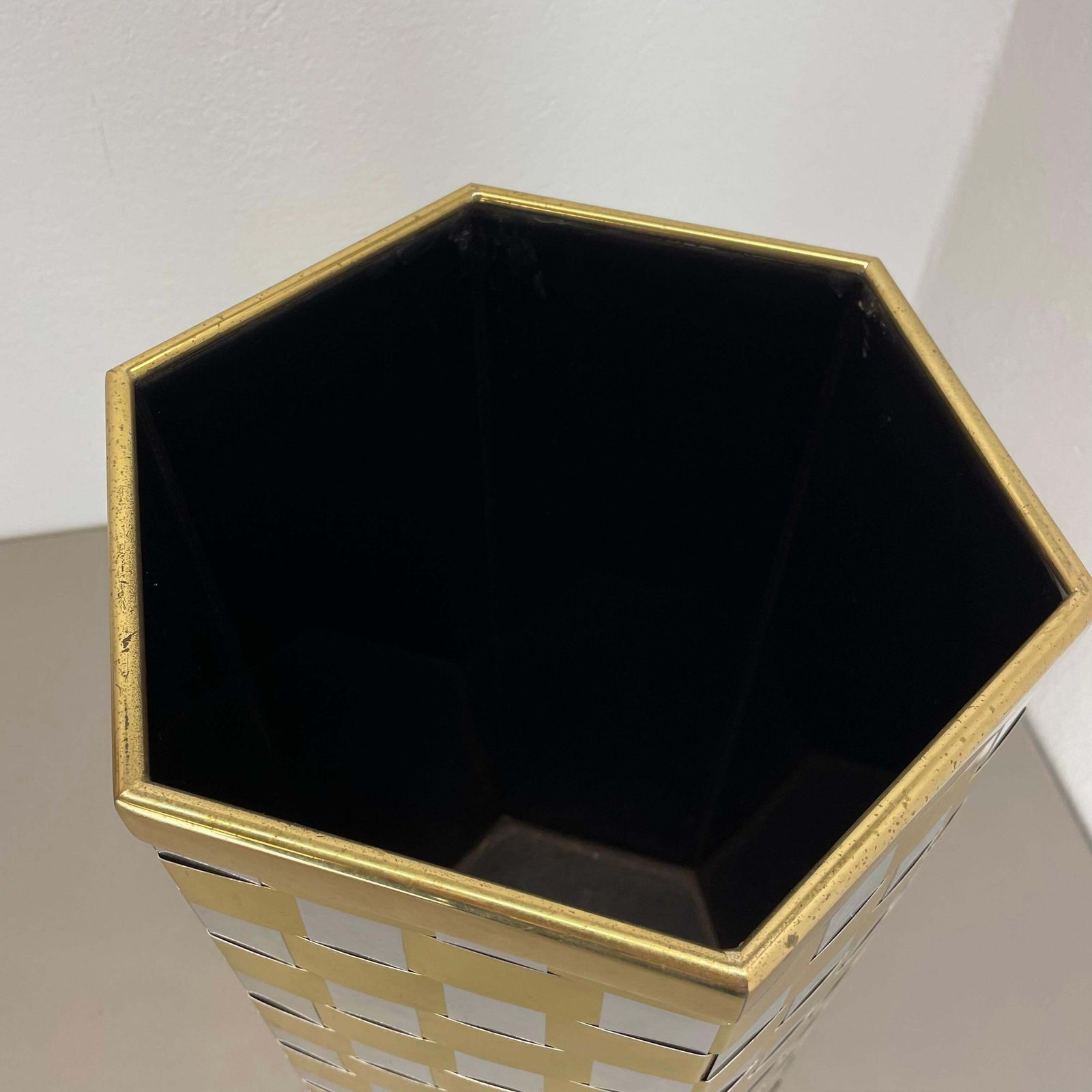 693.0 Abstract Hexagonal Bicolor Umbrella Stand In Style Of Paul Evans, Italy 1970s photo