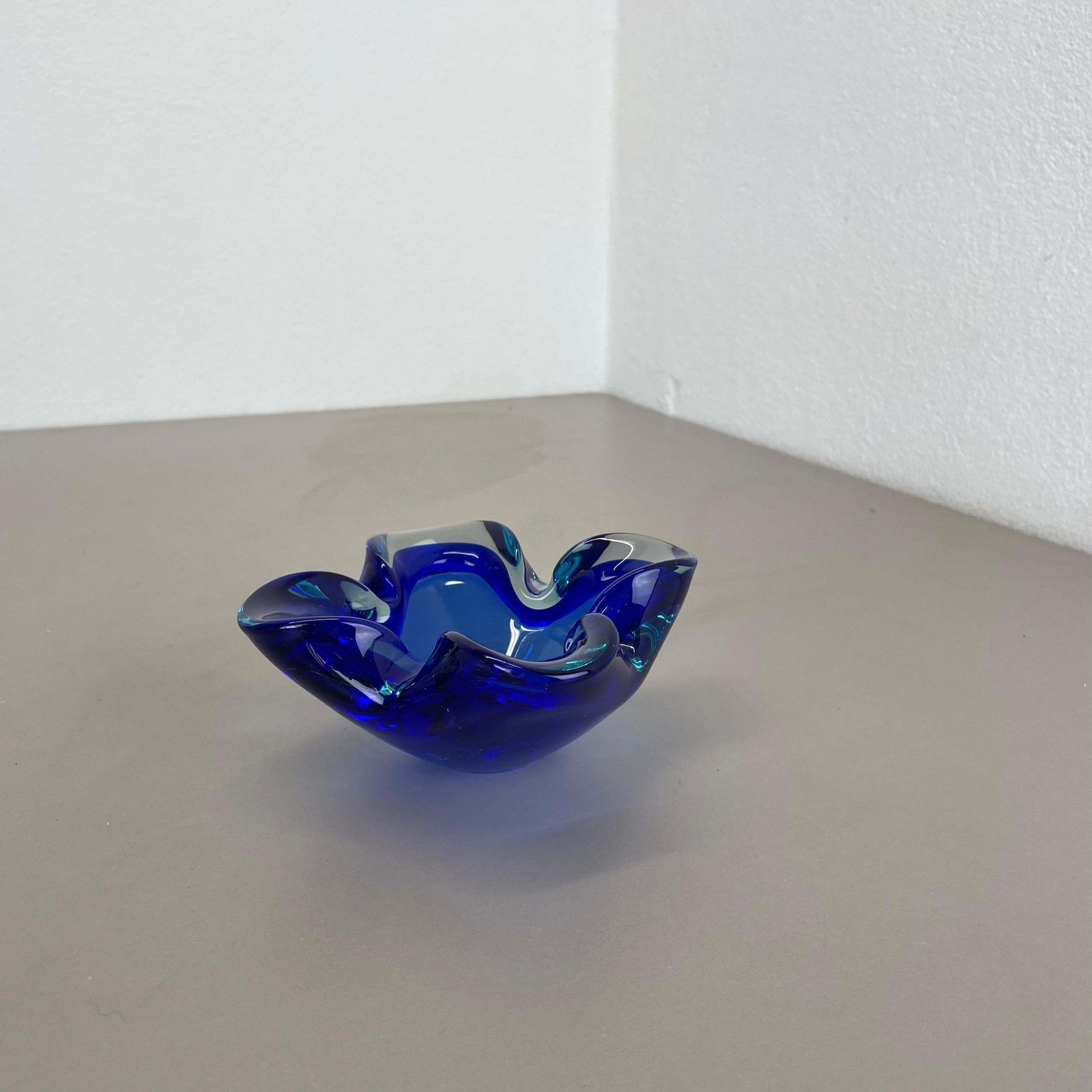 Unique Large Blue Murano Glass Multicolor Bowl Element Shell Italy, 1970 photo furniture