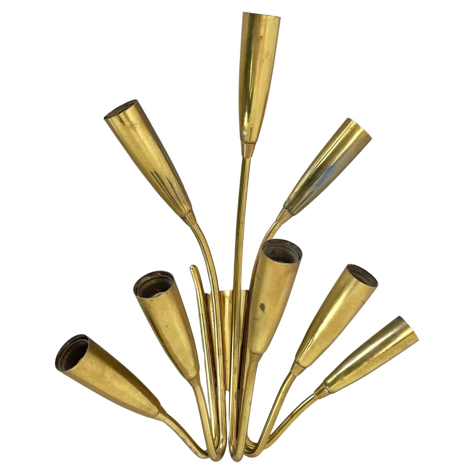 Rare Minimalist 39cm Brass Stilnovo Style Theatre Wall Light Sconce, Italy 1950s