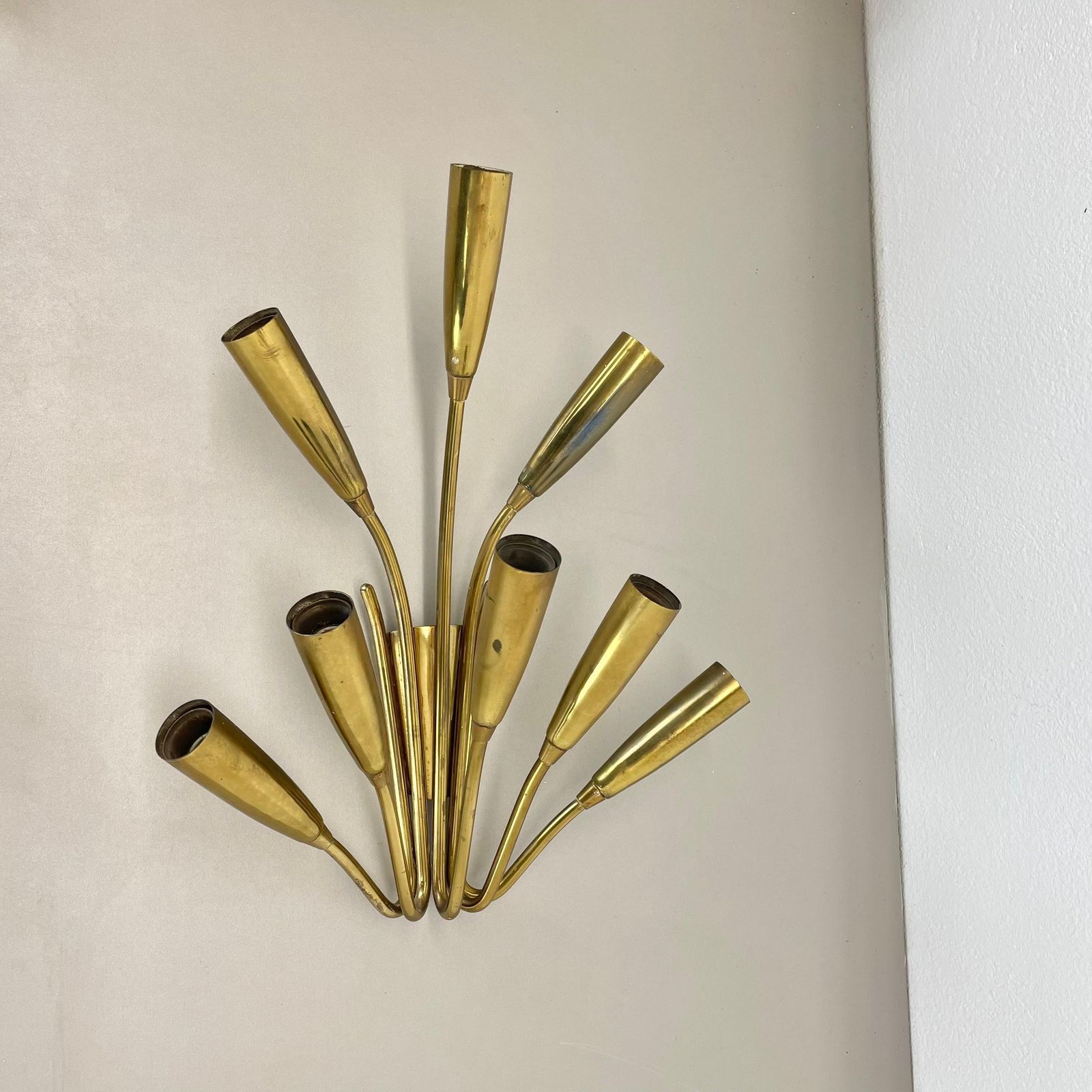photo buy Rare Minimalist 39cm Brass Stilnovo Style Theatre Wall Light Sconce, Italy 1950s