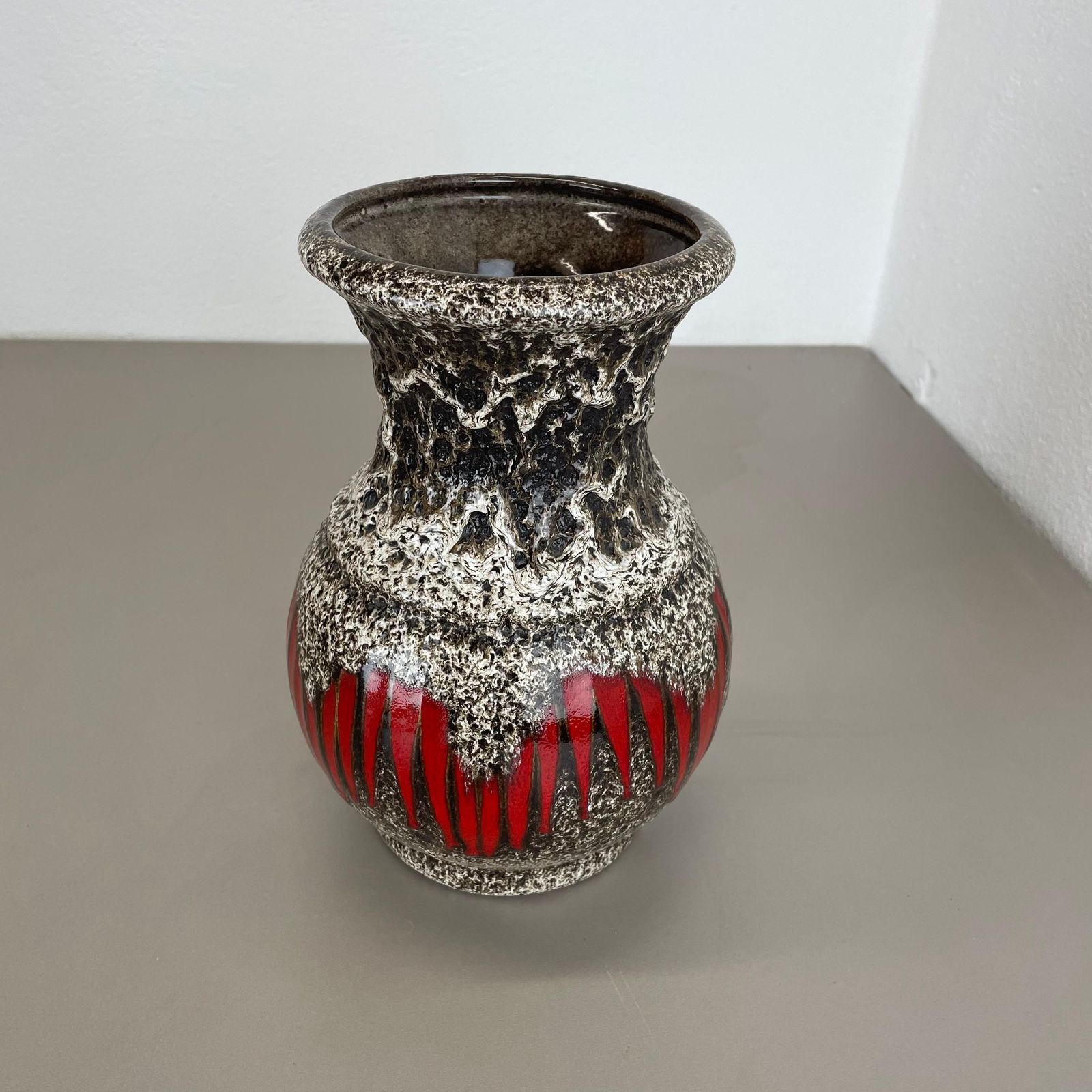 Large 26cm Zig Zag Lora Pottery Fat Lava Vase By Scheurich, Germany, 1970s photo for sale