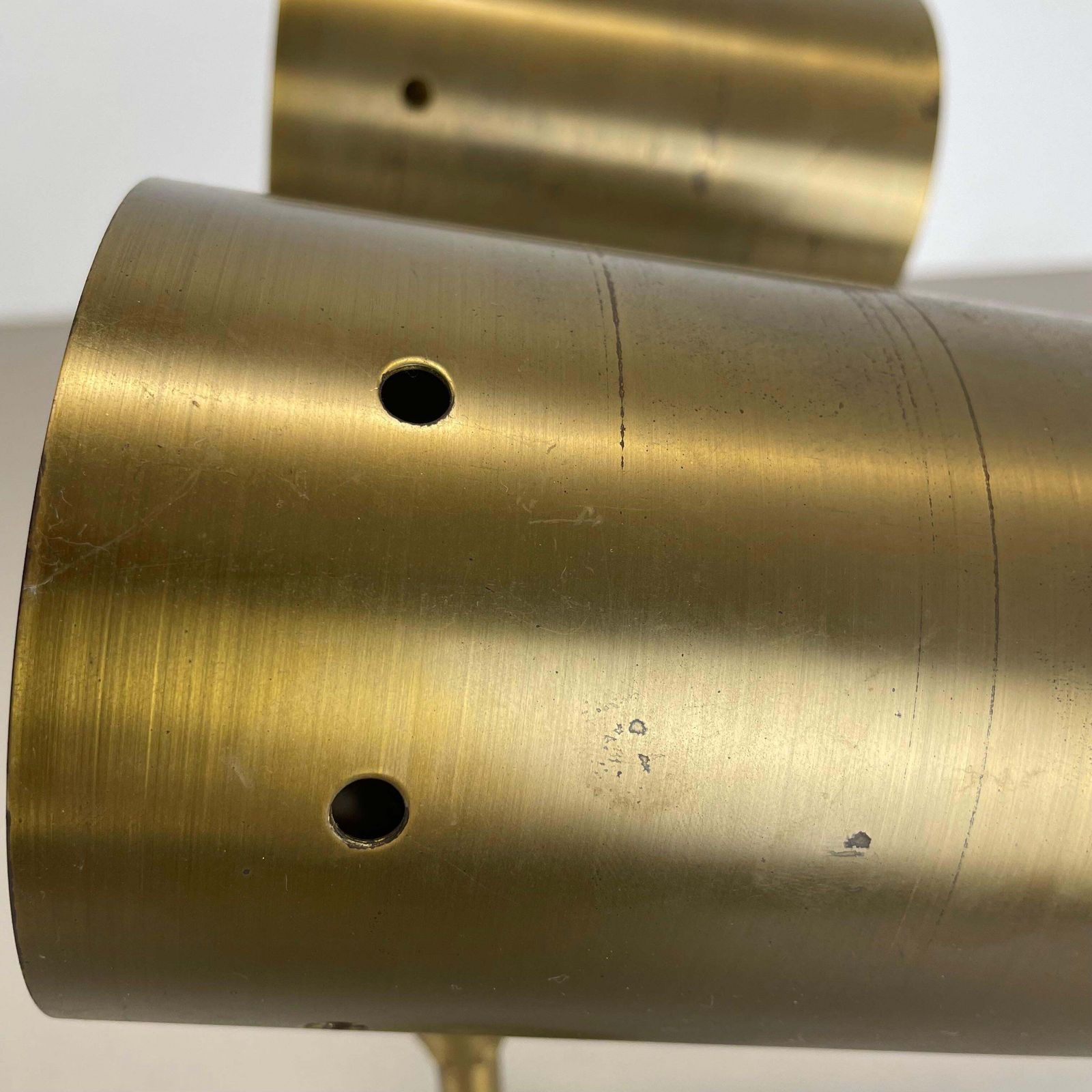Set Of Two Large Minimalist Brass "Tube" Wall Light Sconces, Italy 1970s photo buy