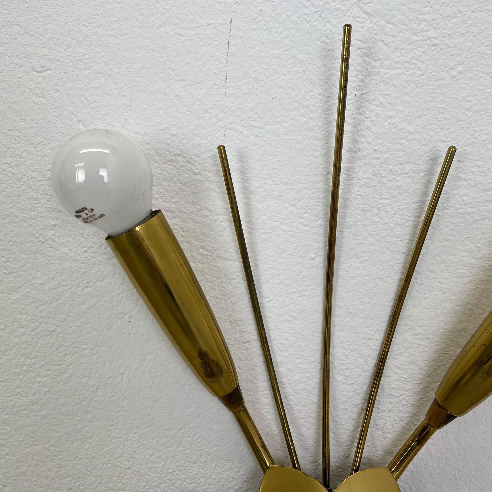 Rare Minimalist 33cm Brass Stilnovo Style Theatre Wall Light Sconce, Italy 1950s photo 796.0