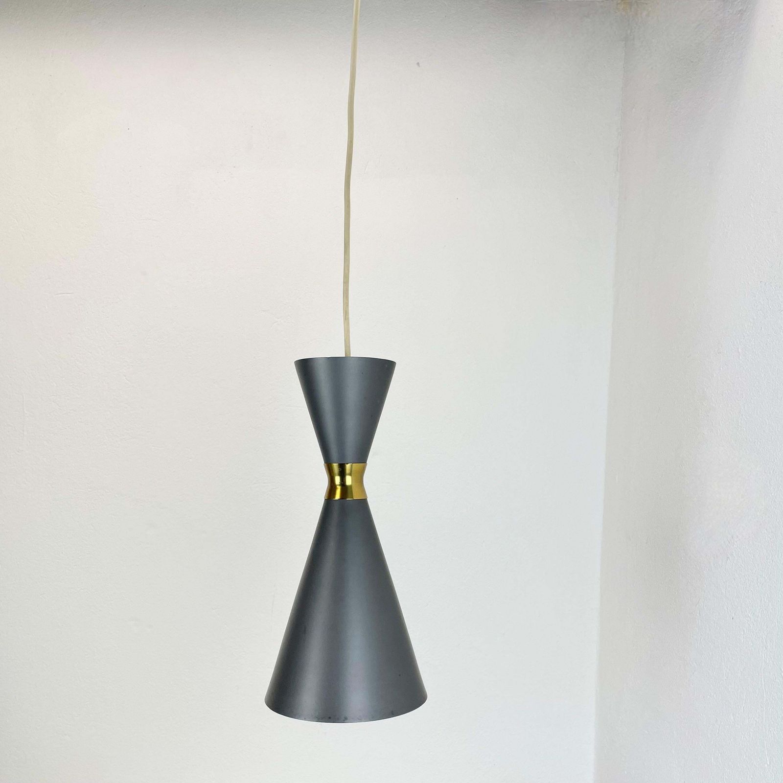 Set Of 2 Diabolo Stilnovo Style Metal Hanging Light, Bag Turgi, Switzerland 1950 photo Lighting
