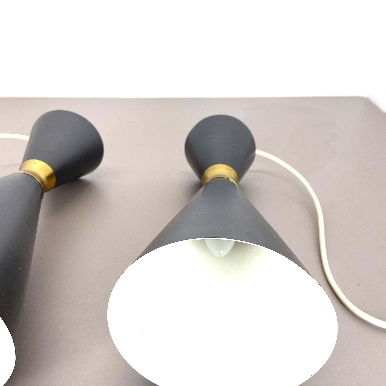 photo buy Set Of 2 Diabolo Stilnovo Style Metal Hanging Light, Bag Turgi, Switzerland 1950