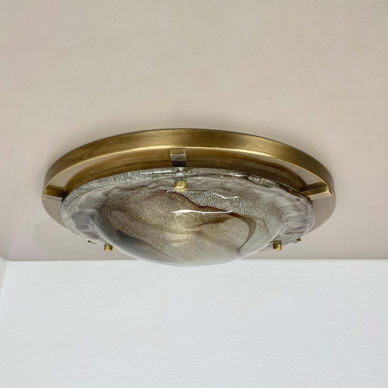 Xxl 45cm Glass + Brass Kalmar Style Wall Ceiling Light Flushmount, Italy 1980 N1 photo 1063.0