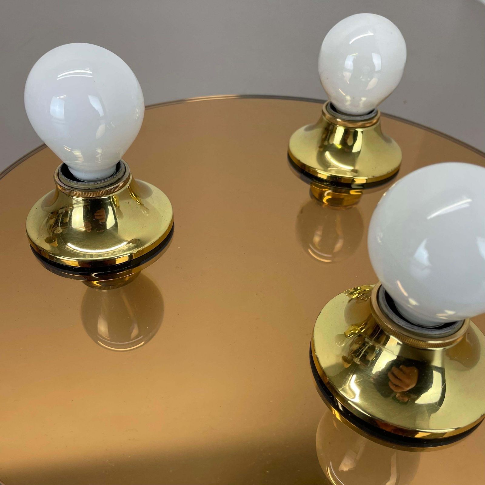 photo furniture Golden 30cm Pop Art Space Age Mirror Wall Light By Eglo Light Germany, 1980s